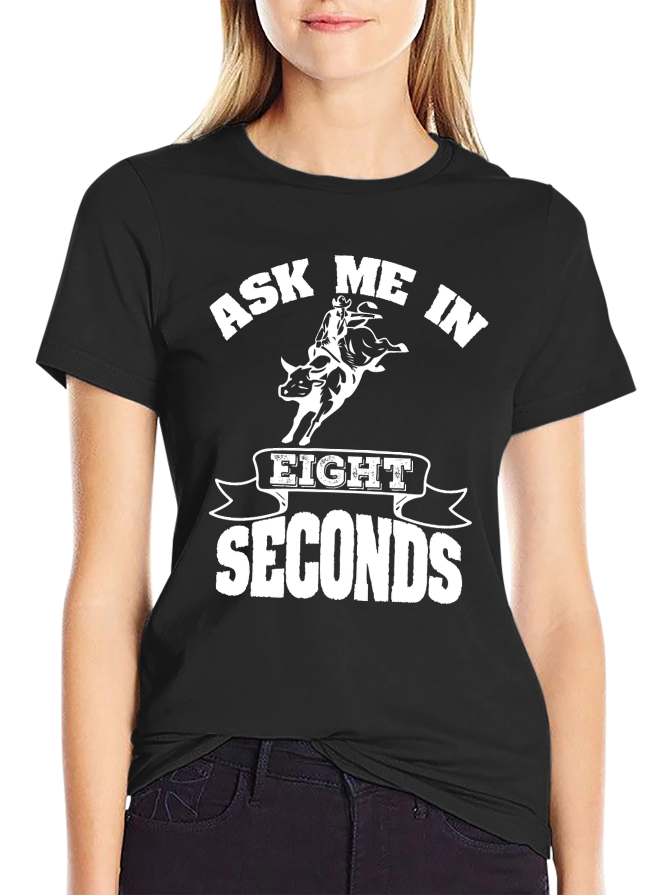 Ask Me in Eight Seconds Black Graphic T-Shirt