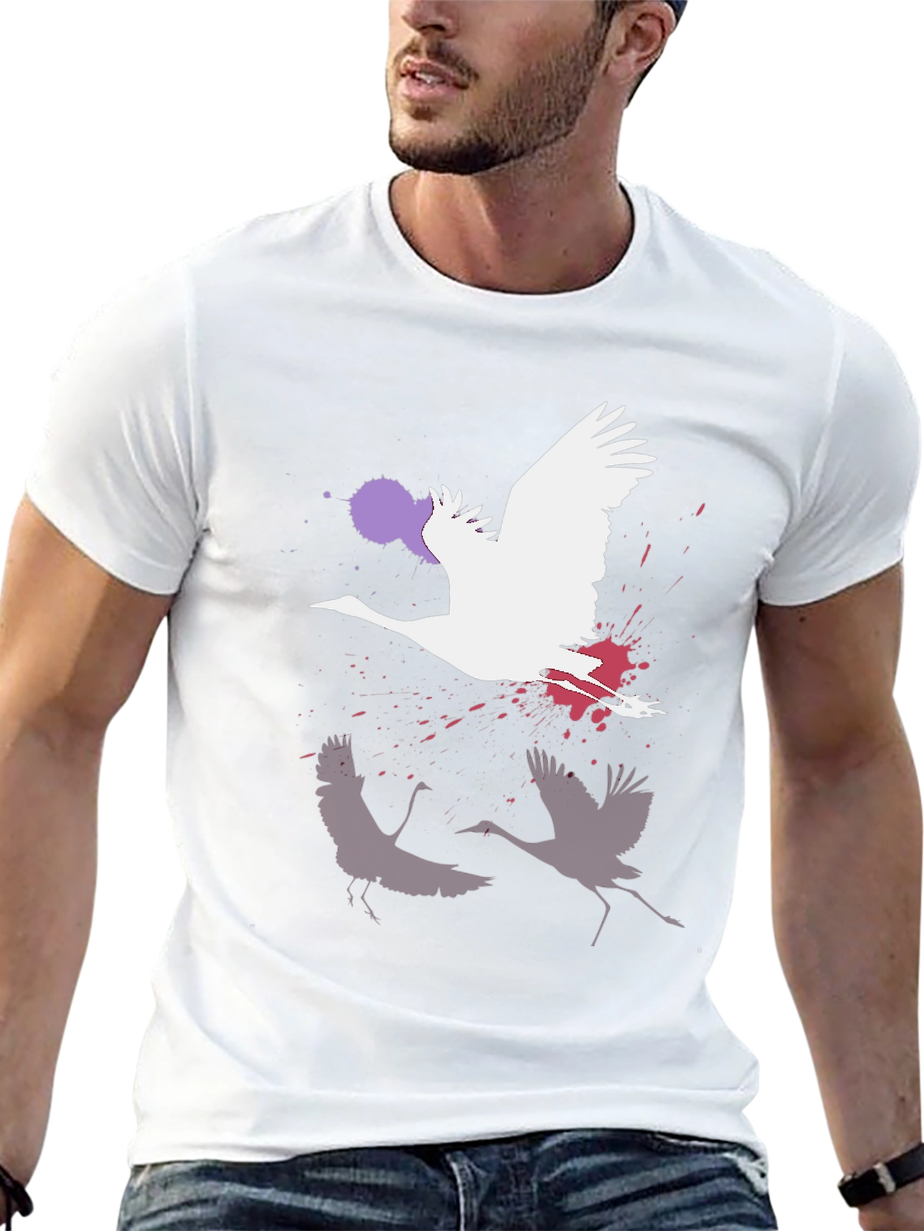 Crane Graphic Black T-Shirt | Modern Art Tee