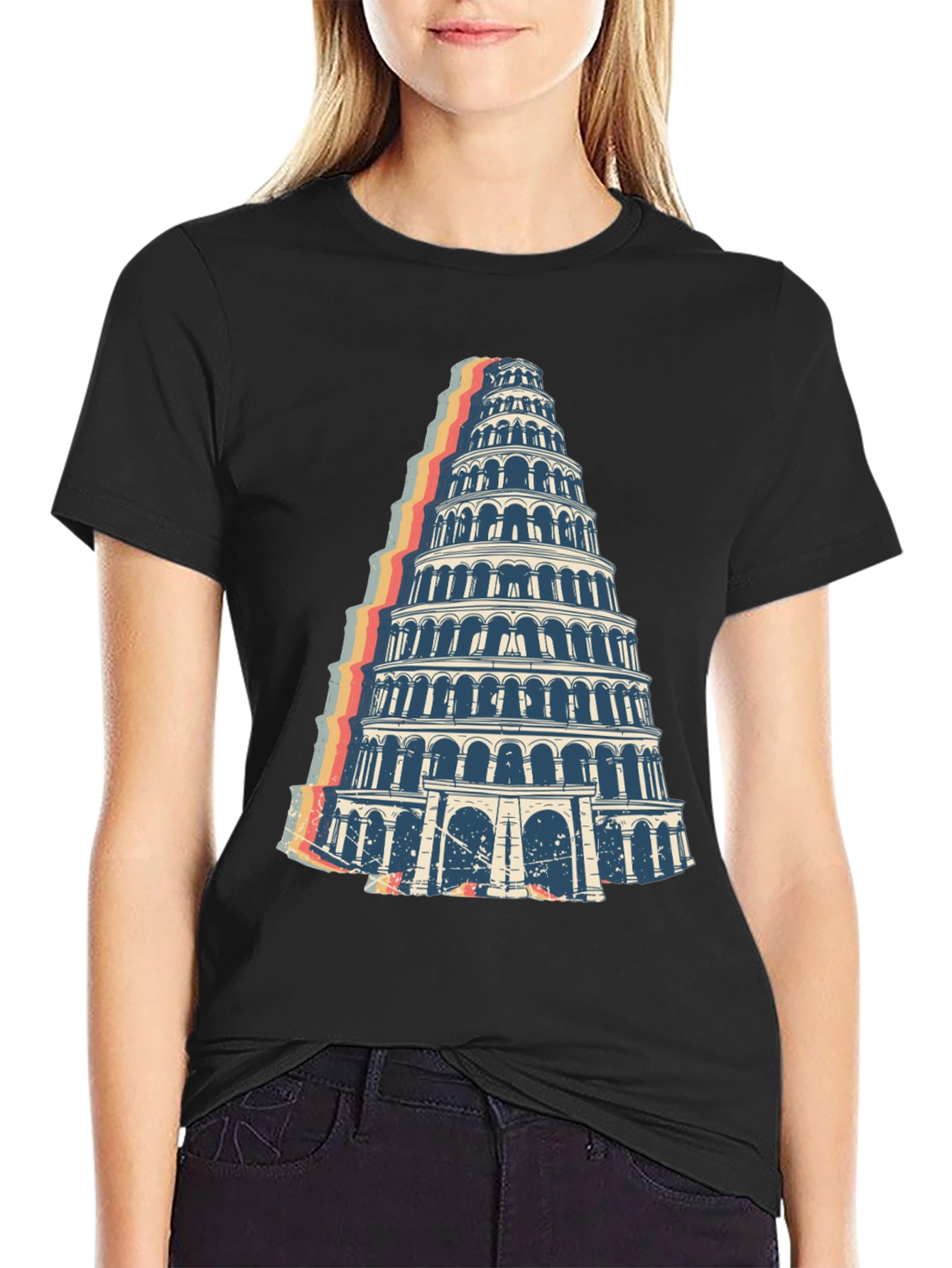 Tower Graphic Tee - Retro Style Black T-Shirt
