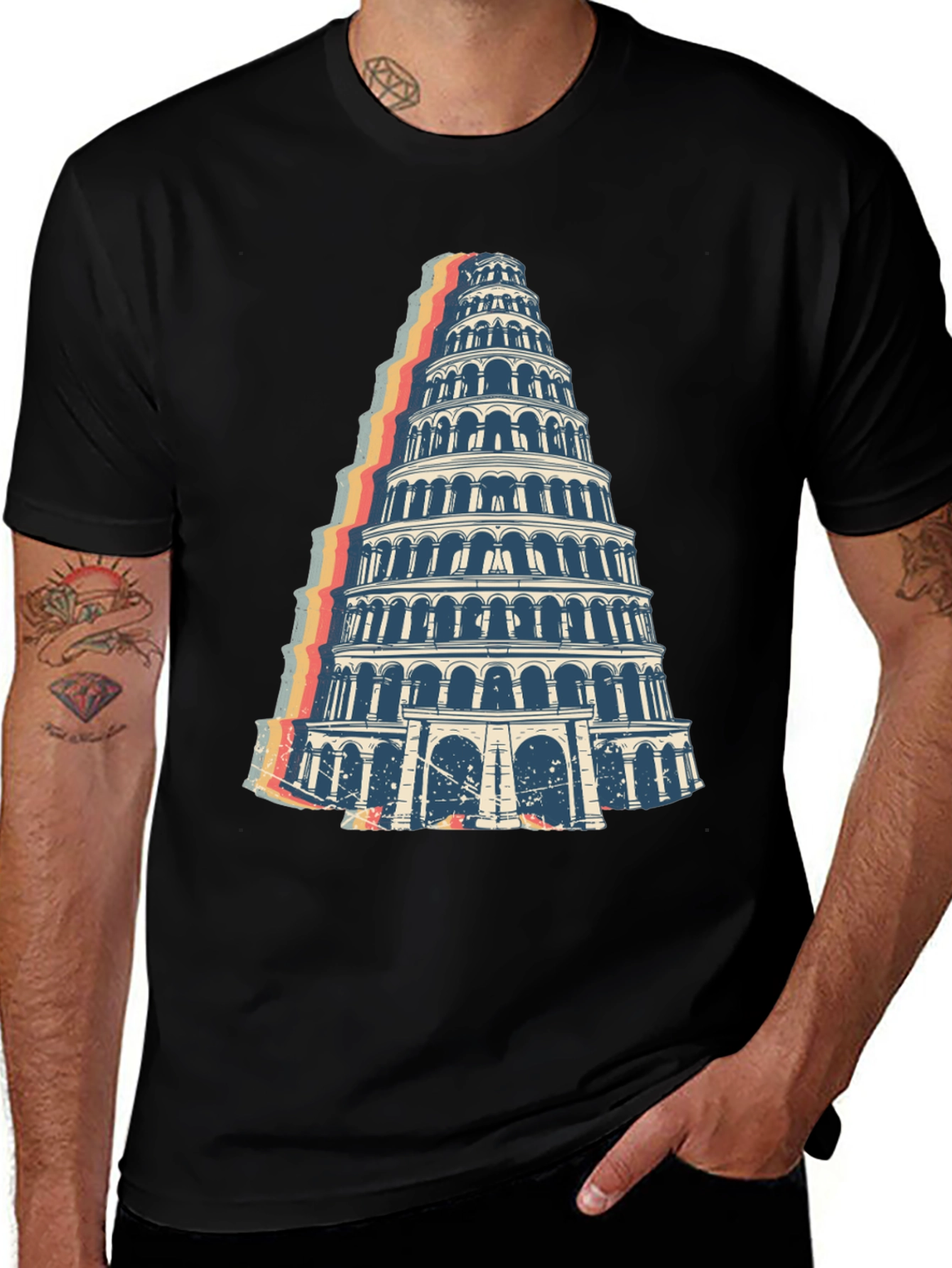 Tower Graphic Tee - Retro Style Black T-Shirt