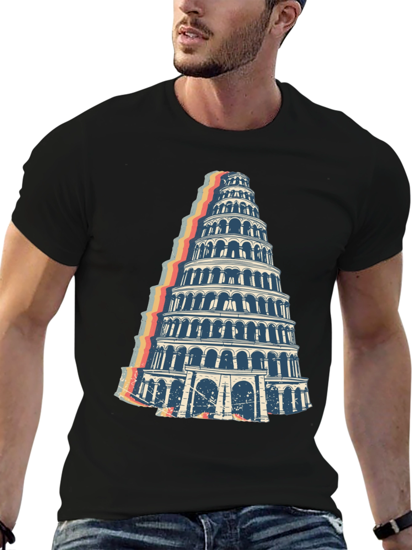 Tower Graphic Tee - Retro Style Black T-Shirt