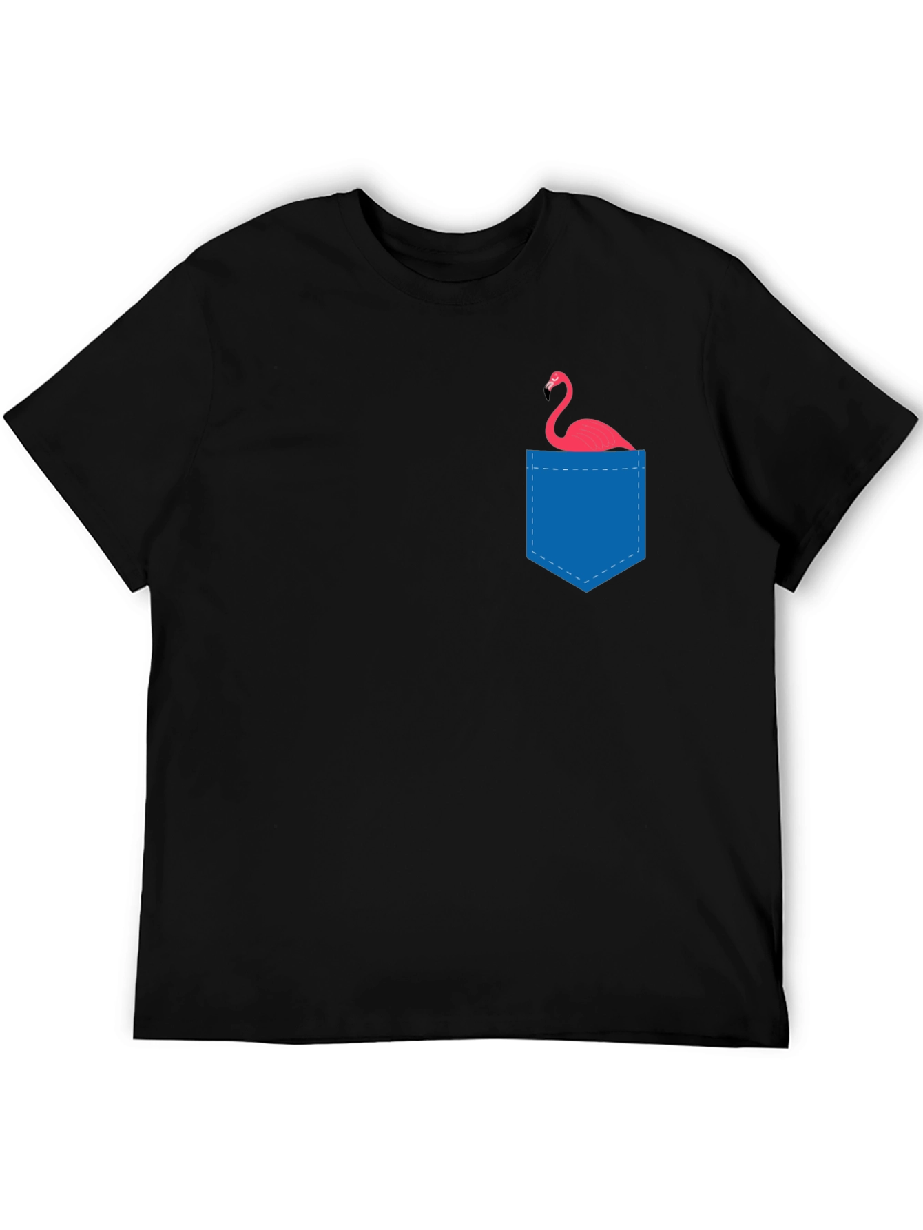 Mens Black T-Shirt with Flamingo Pocket