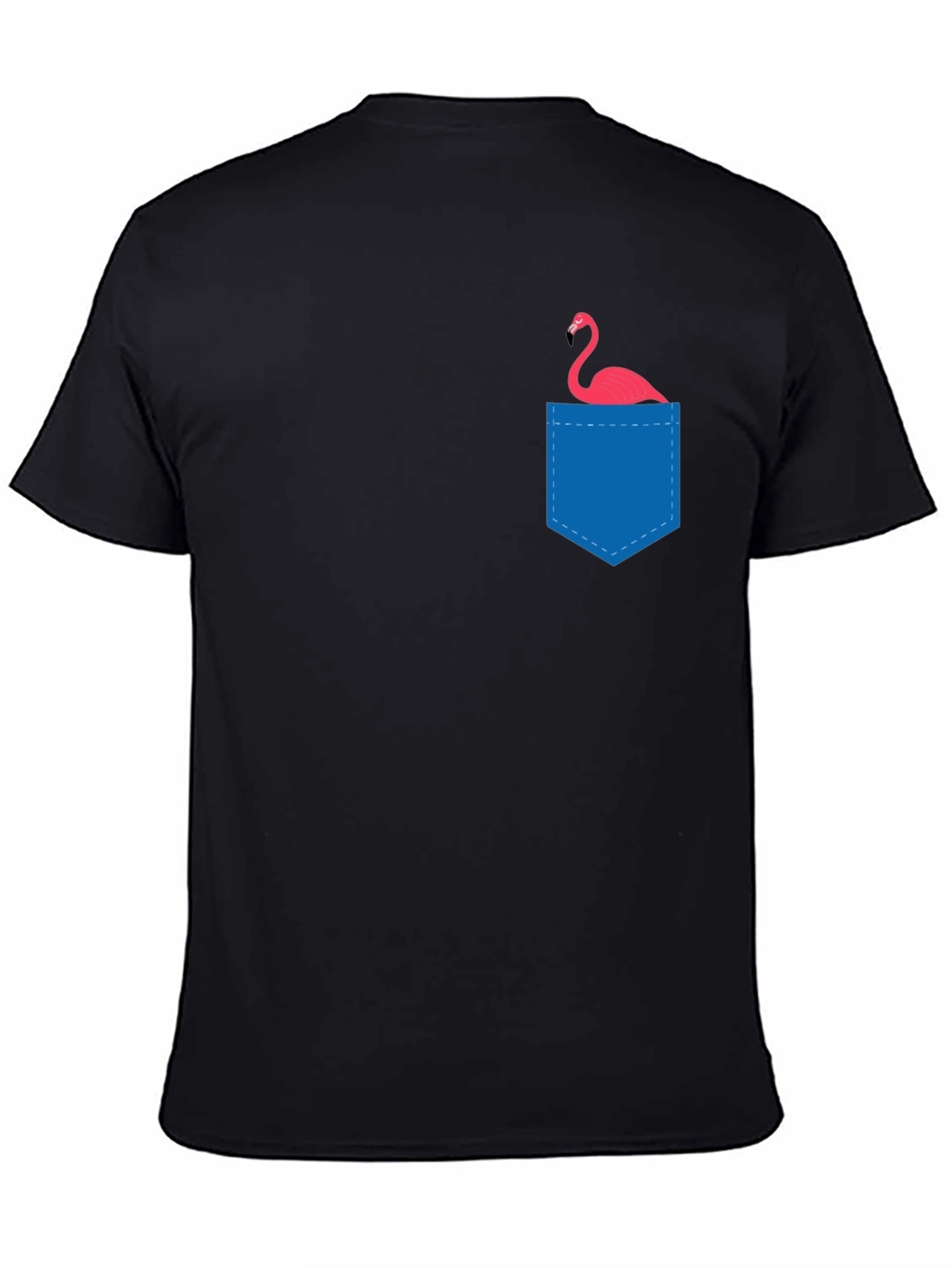 Mens Black T-Shirt with Flamingo Pocket