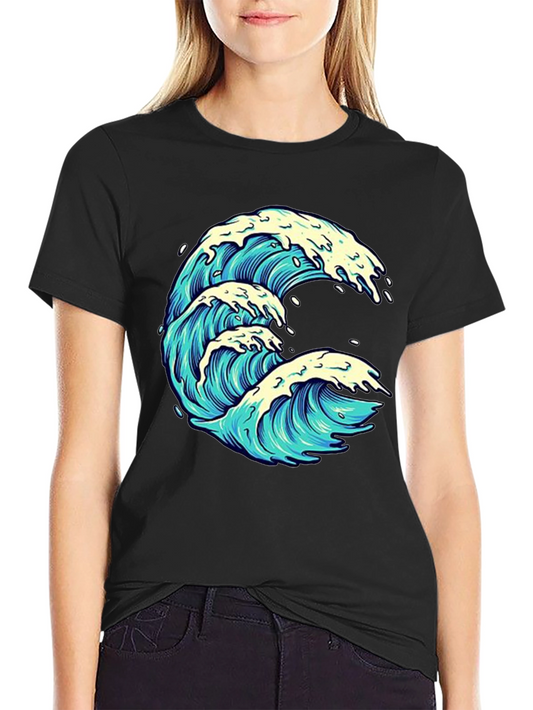 Wave Graphic Print Black Tee