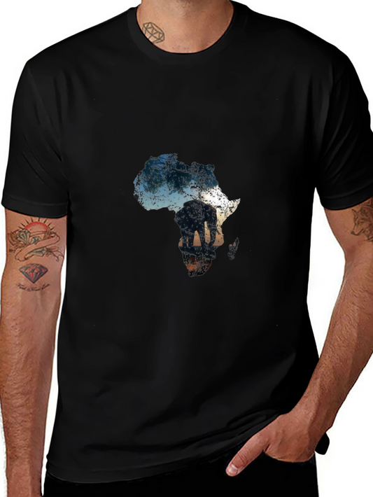 Africa Elephant Graphic Tee - Black Cotton Casual Shirt