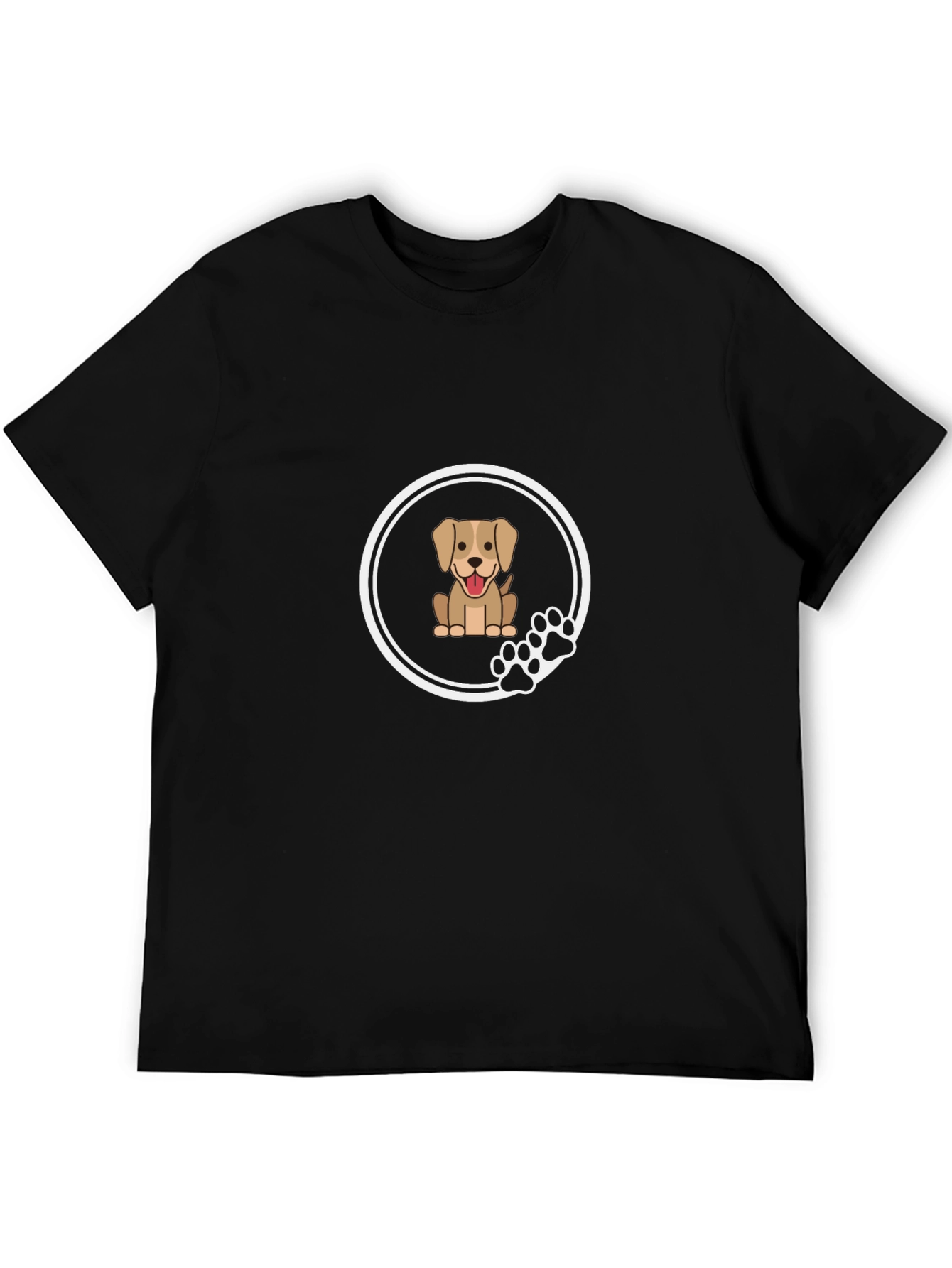 Cute Dog Paw Print Graphic Tee - Black