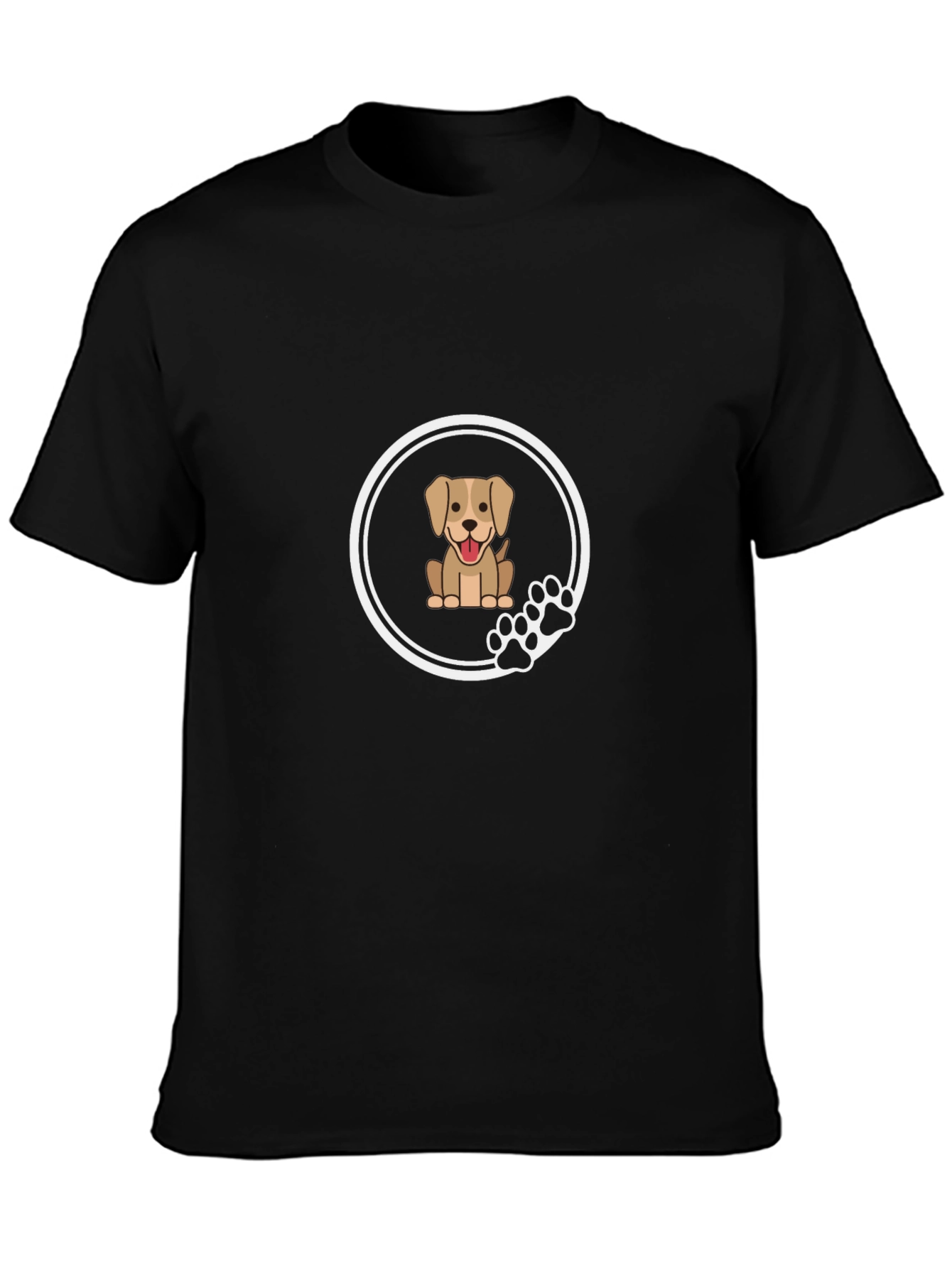 Cute Dog Paw Print Graphic Tee - Black