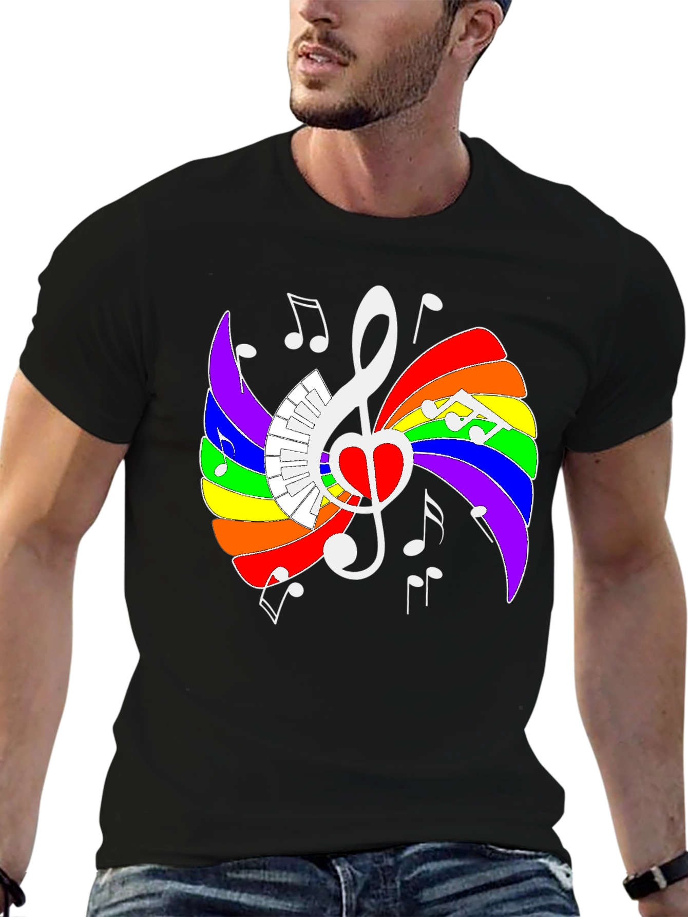 Rainbow Music Heart Graphic Tee - Stylish Unisex Shirt