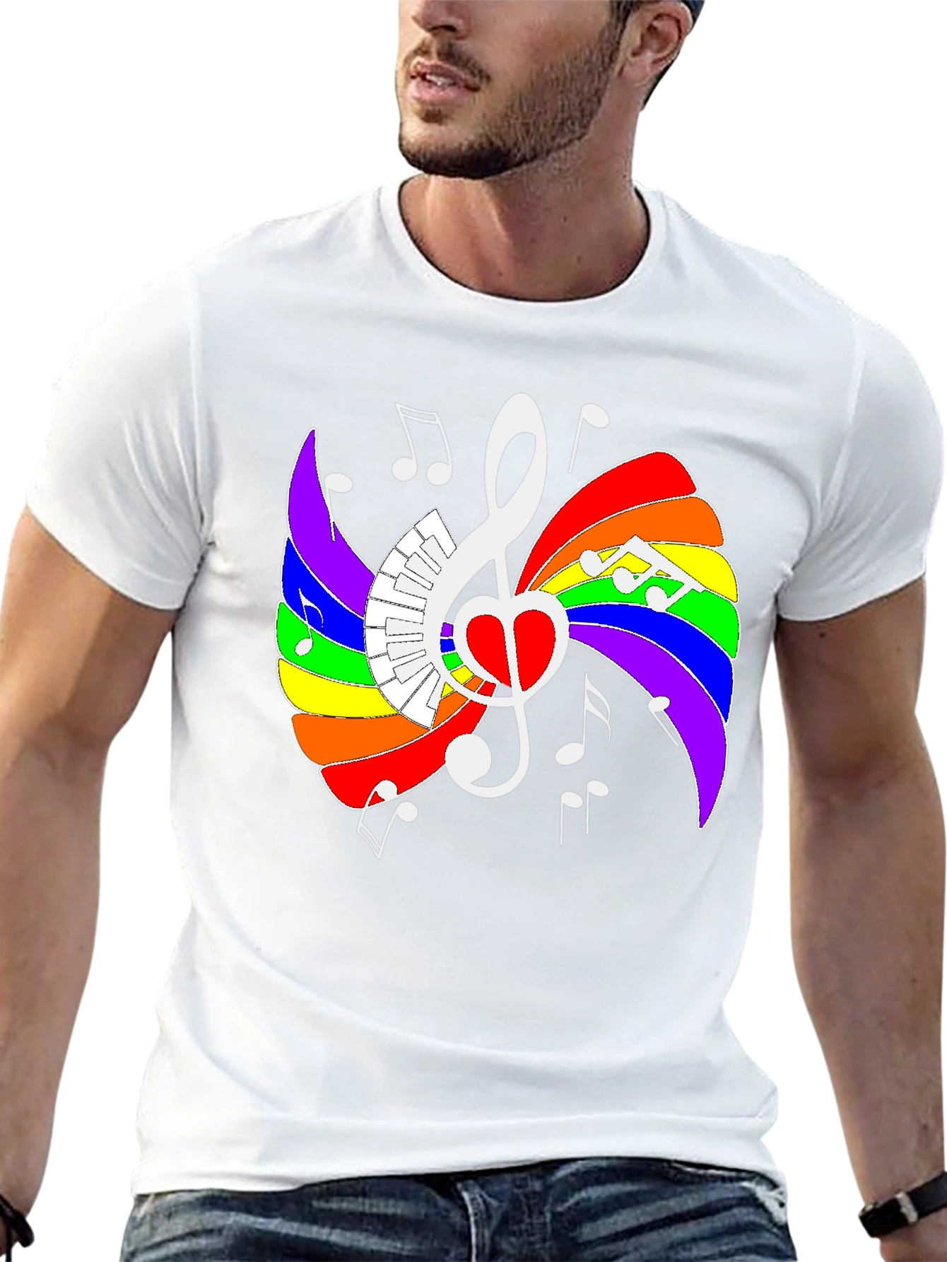Rainbow Music Heart Graphic Tee - Stylish Unisex Shirt