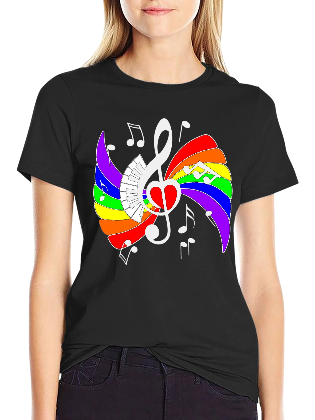 Rainbow Music Heart Graphic Tee - Stylish Unisex Shirt