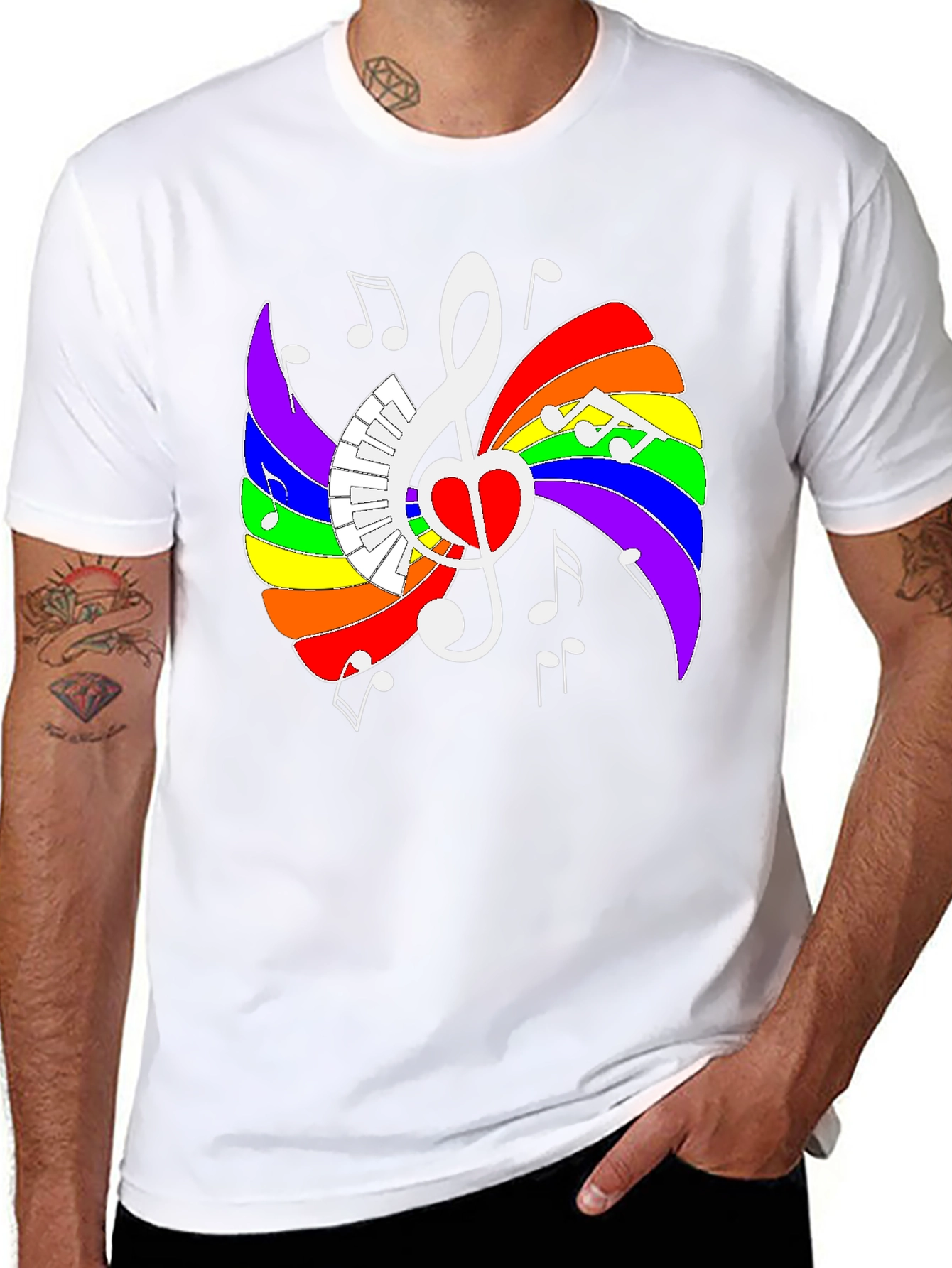 Rainbow Music Heart Graphic Tee - Stylish Unisex Shirt