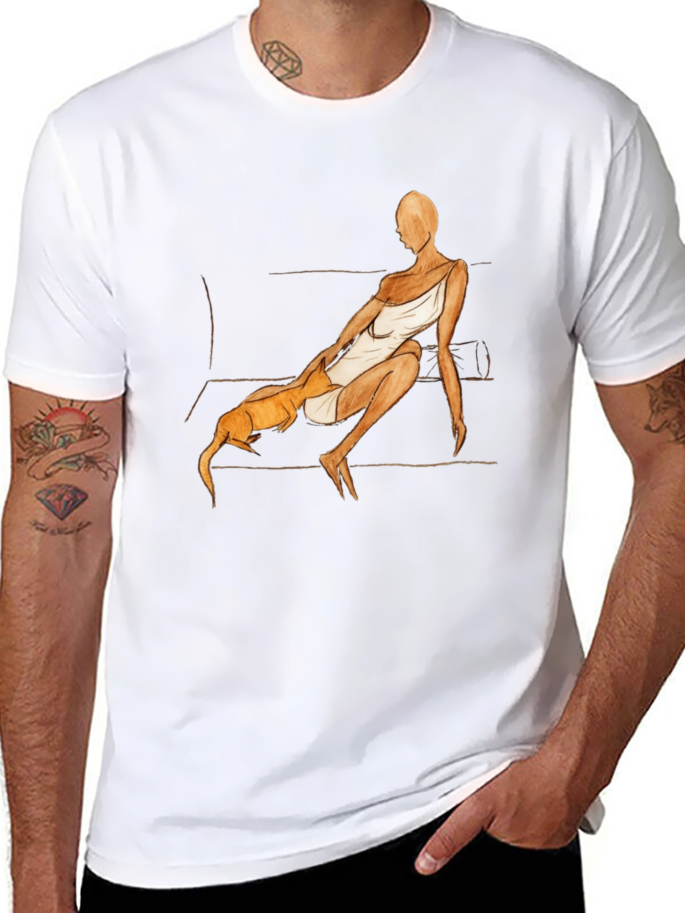 Woman and Dog Graphic Tee - Casual Black T-Shirt