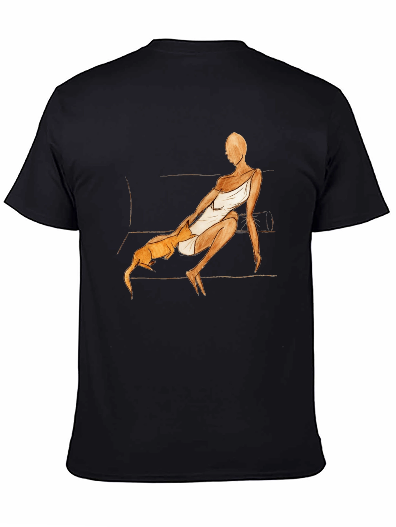 Woman and Dog Graphic Tee - Casual Black T-Shirt