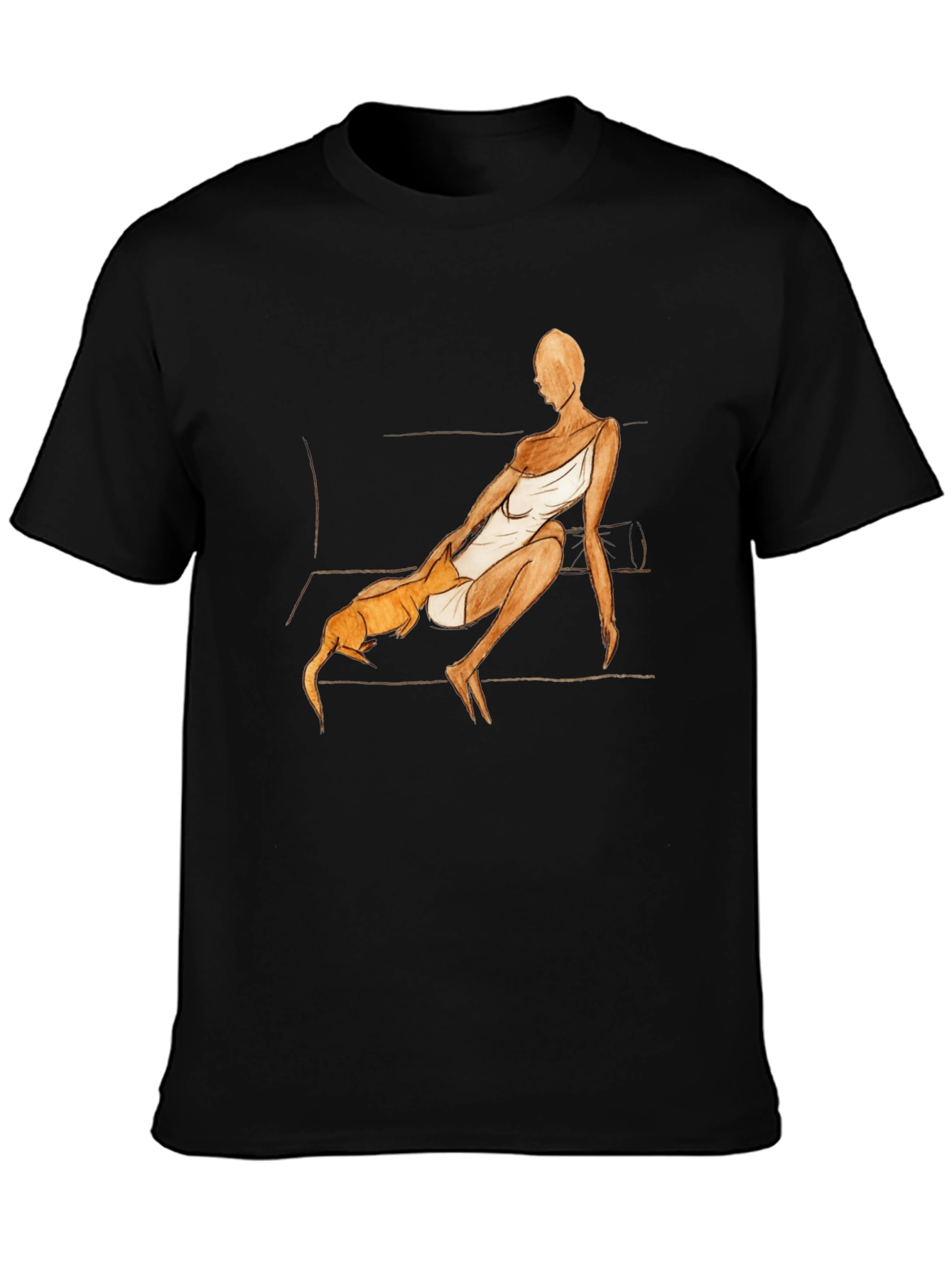 Woman and Dog Graphic Tee - Casual Black T-Shirt