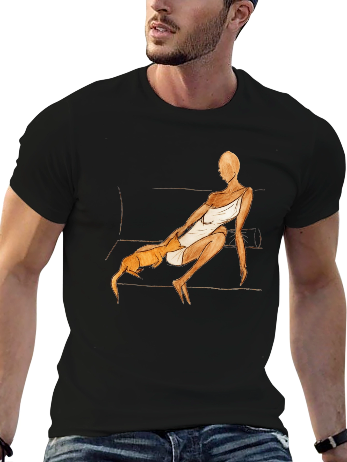 Woman and Dog Graphic Tee - Casual Black T-Shirt