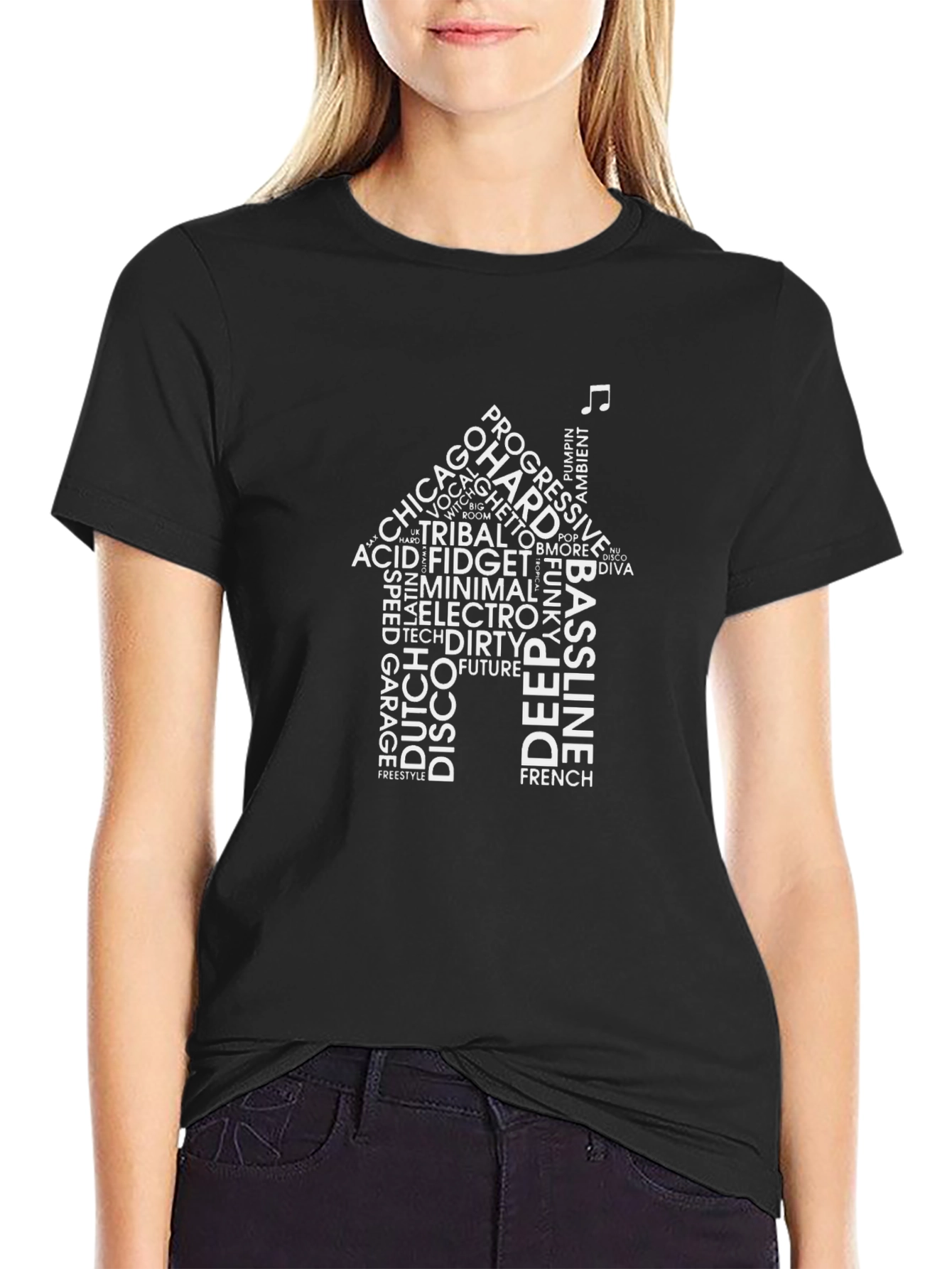 House Music Word Art Black T-Shirt