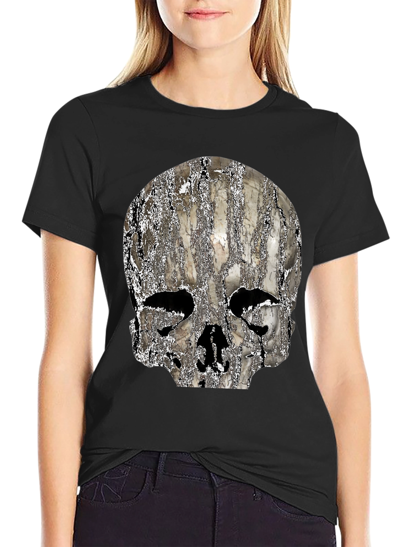 Textured Skull Graphic Black T-Shirt