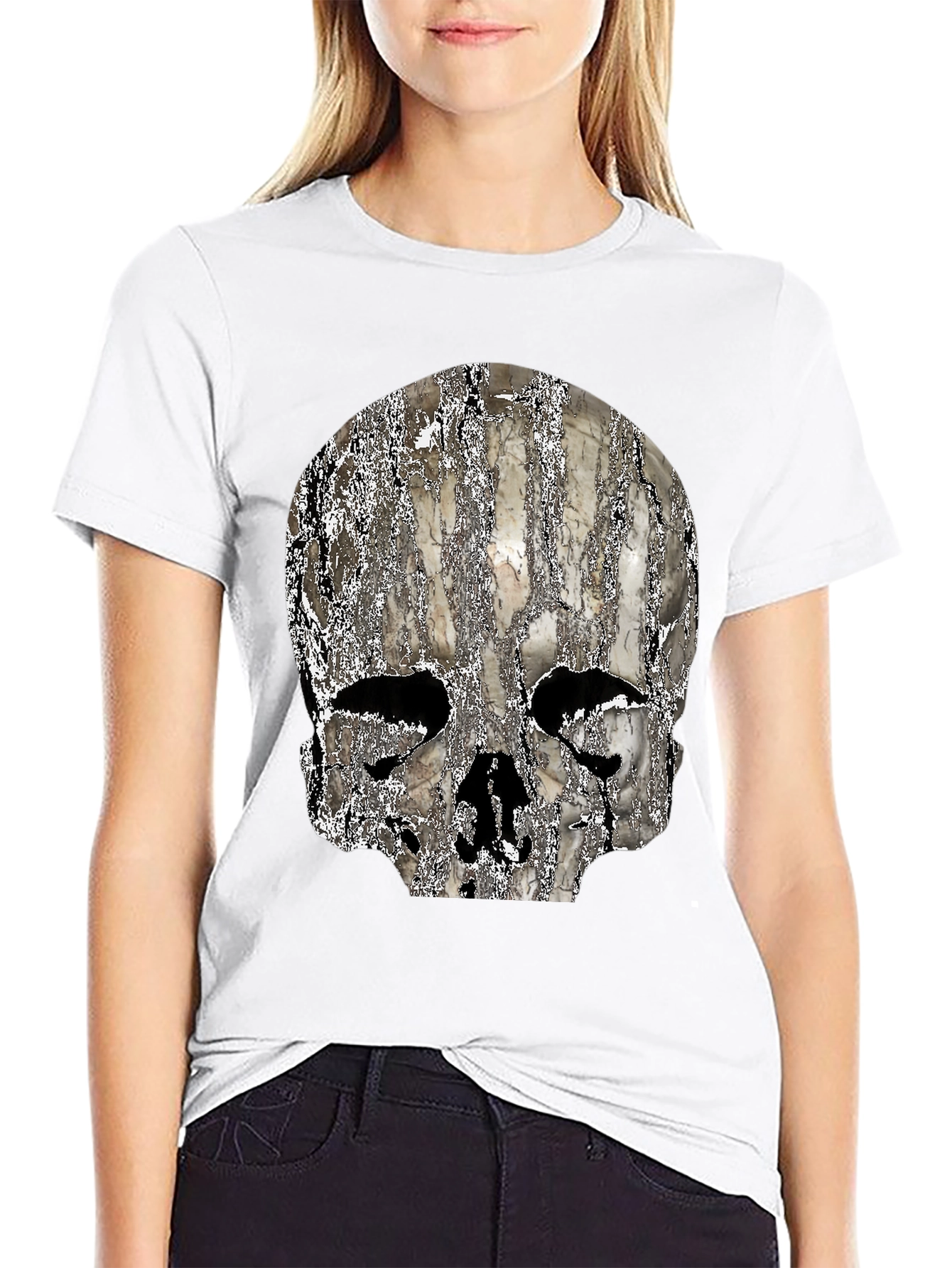 Textured Skull Graphic Black T-Shirt