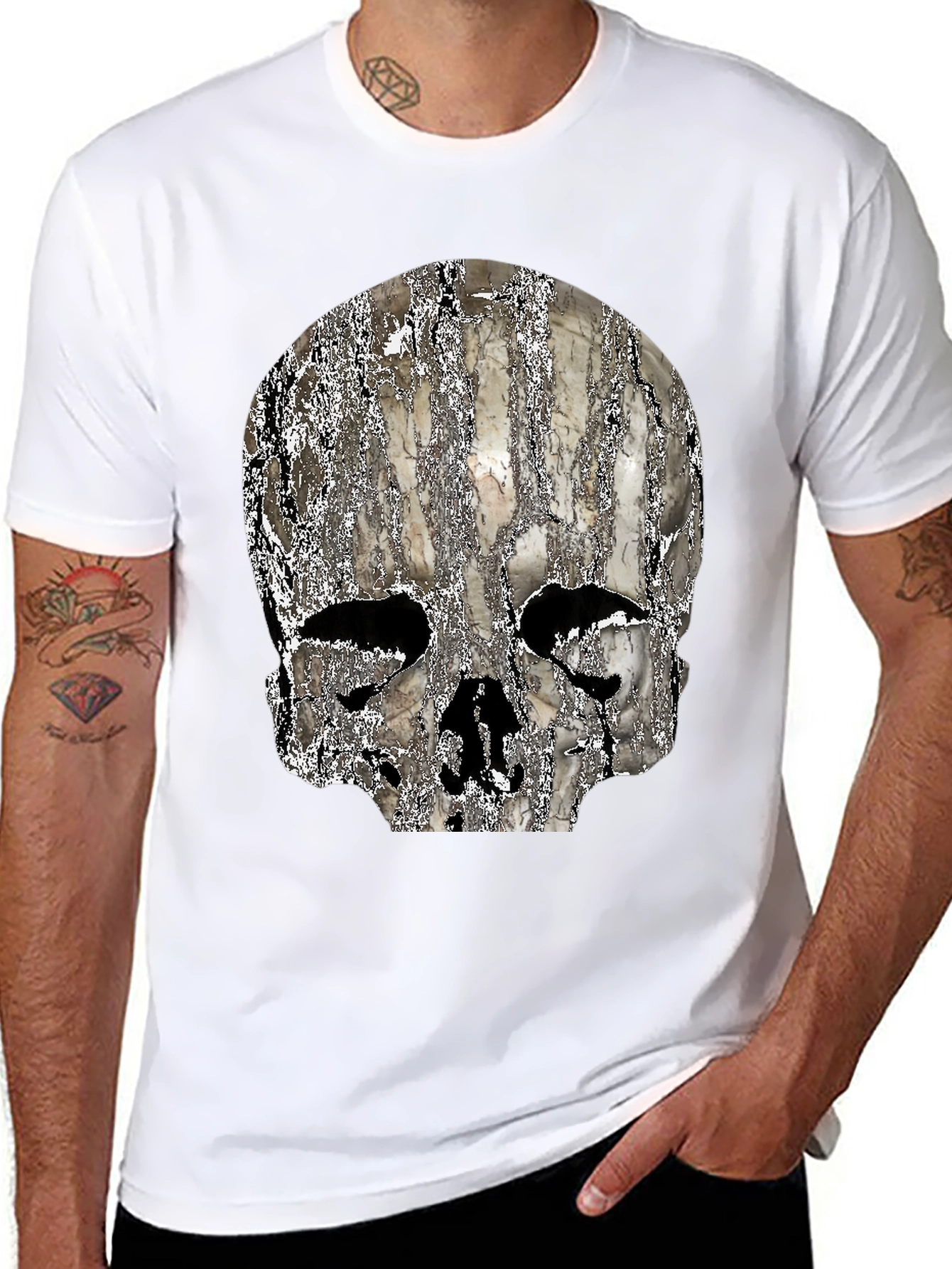 Textured Skull Graphic Black T-Shirt