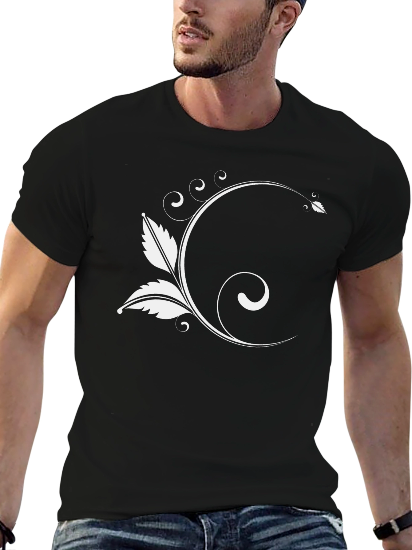 Elegant Floral Graphic Black T-Shirt