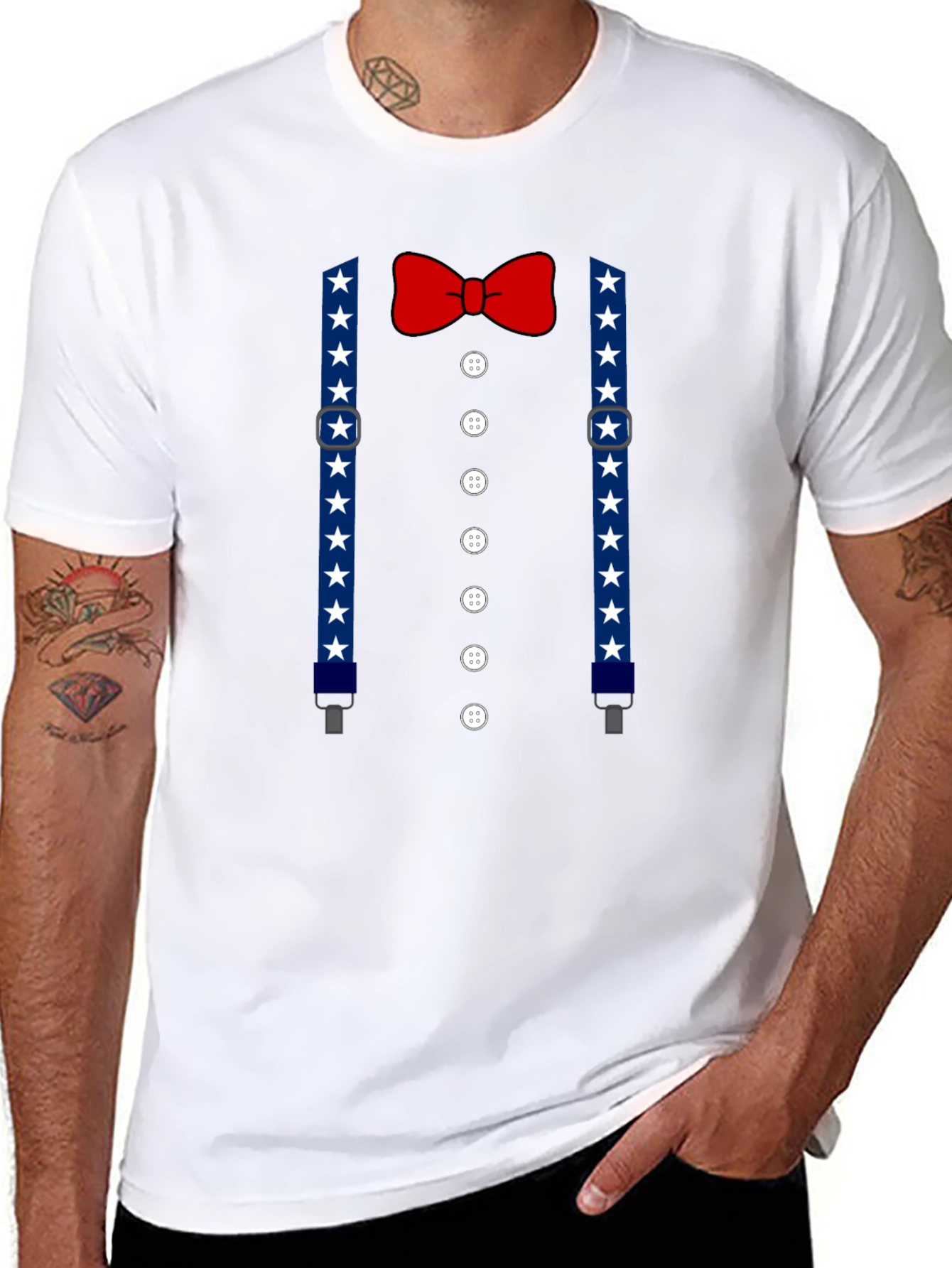Patriotic Suspenders & Bow Tie Mens T-Shirt
