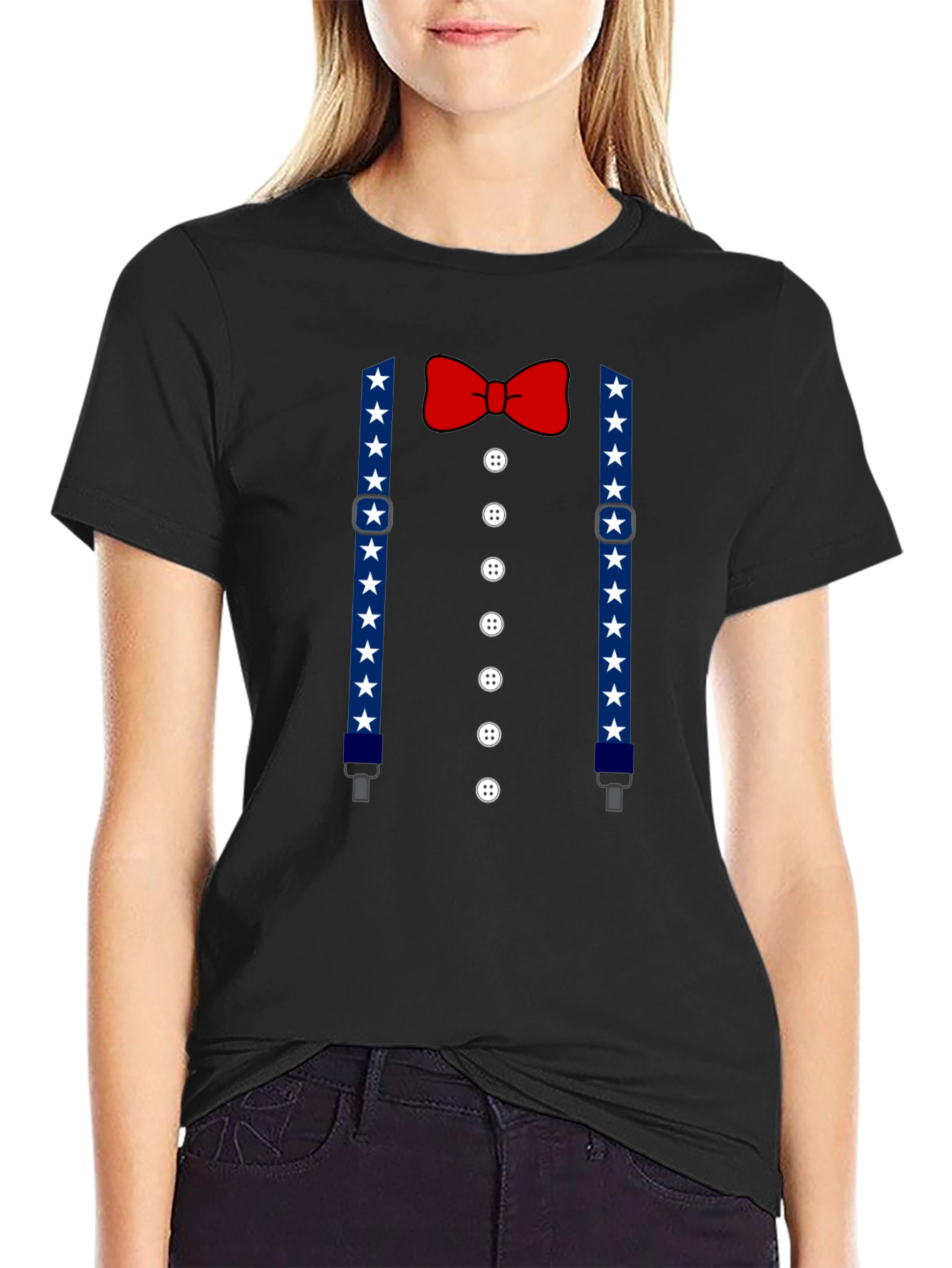 Patriotic Suspenders & Bow Tie Mens T-Shirt