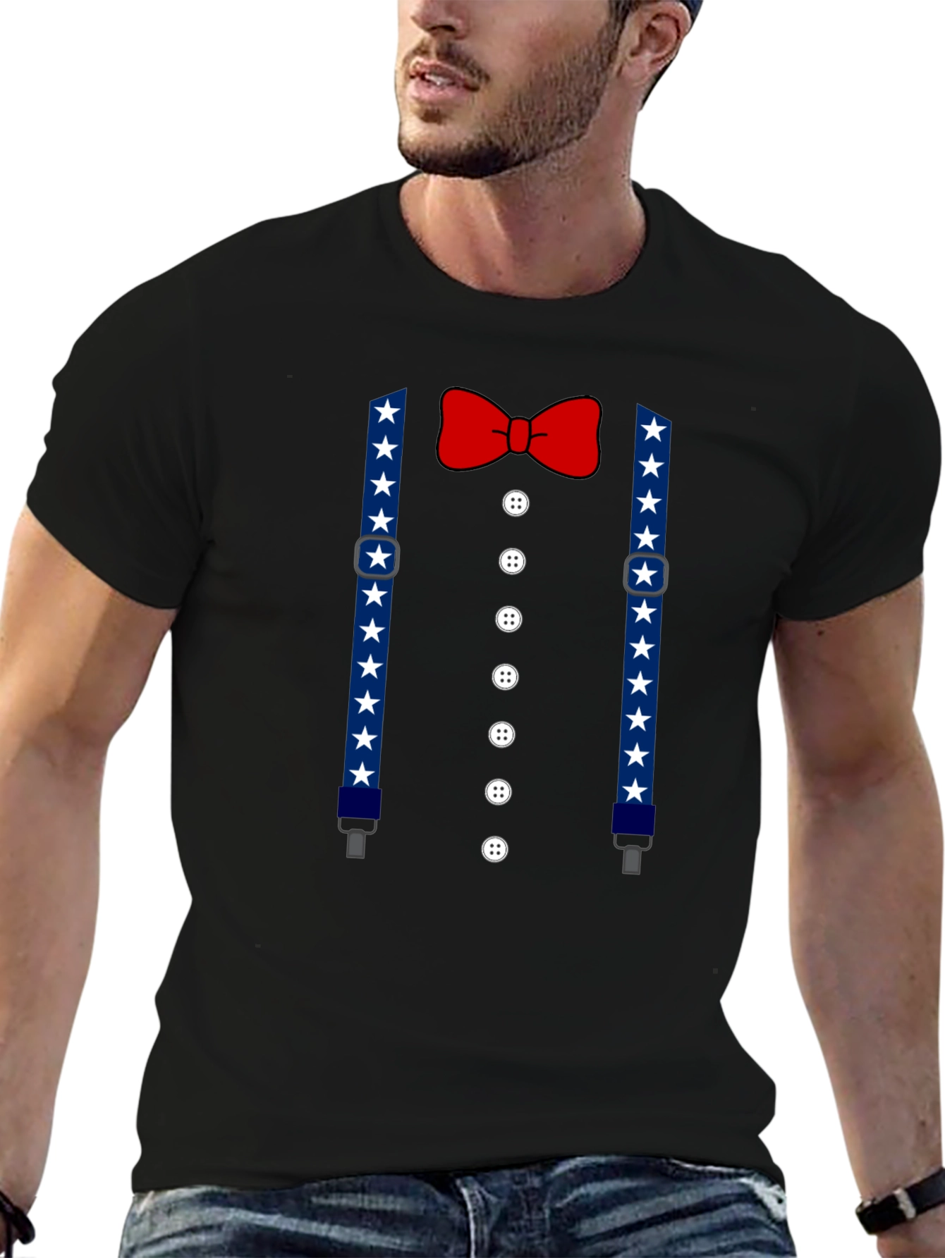Patriotic Suspenders & Bow Tie Mens T-Shirt
