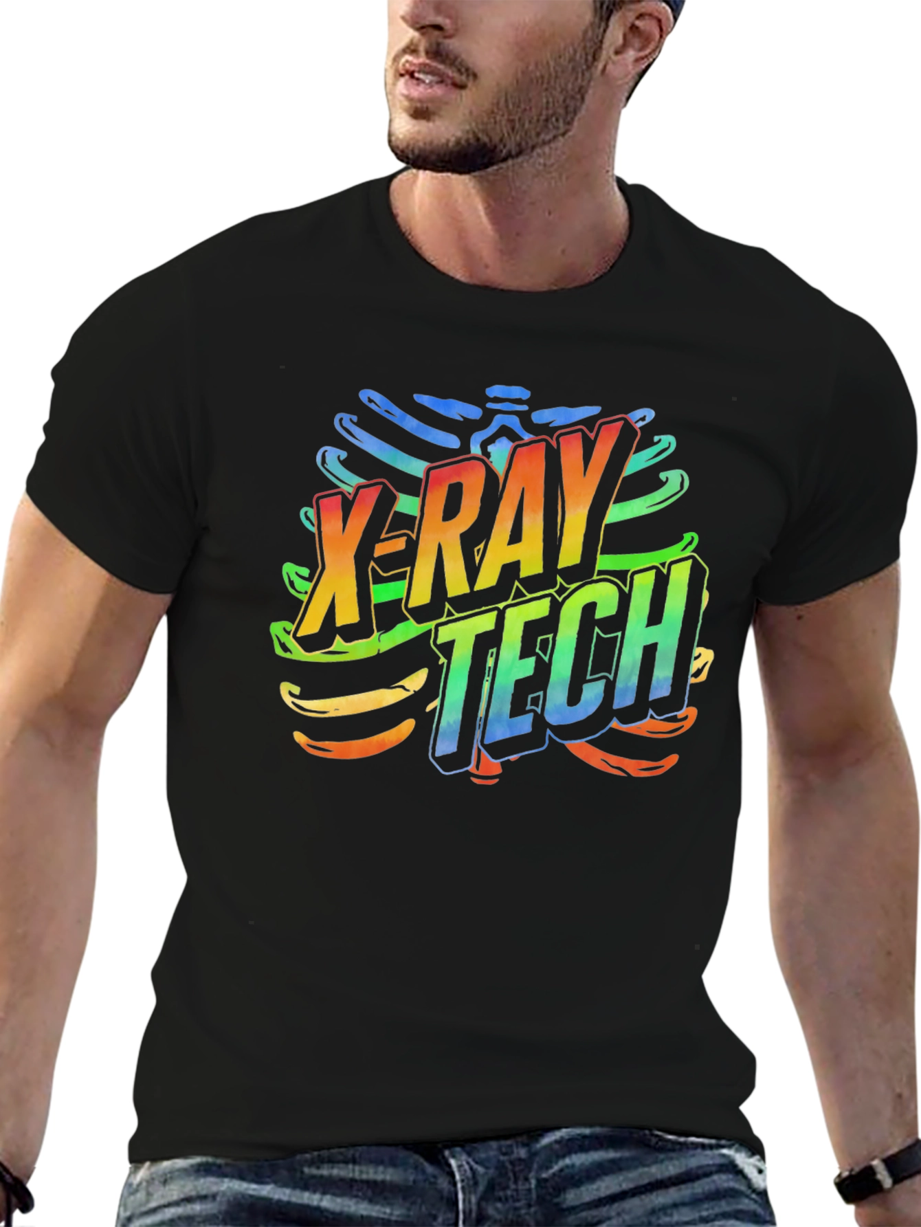 X-Ray Tech Rainbow Graphic Black T-Shirt