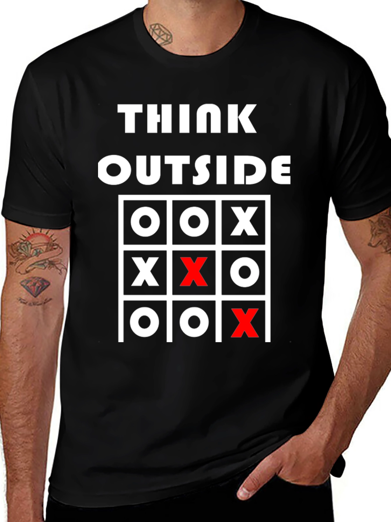 Think Outside Tic-Tac-Toe Graphic Tee - Black