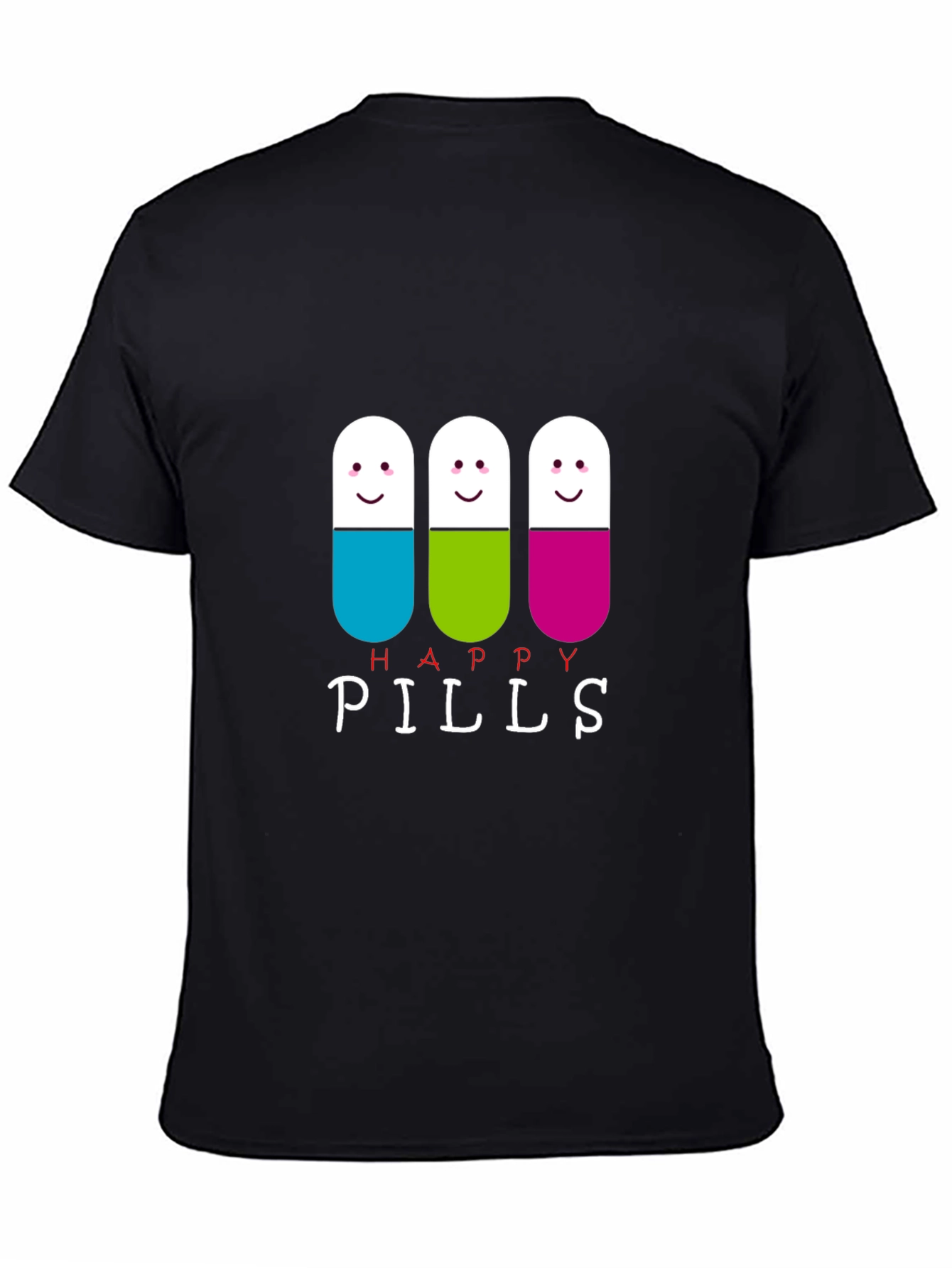 Happy Pills Graphic Tee - Black Cotton T-Shirt