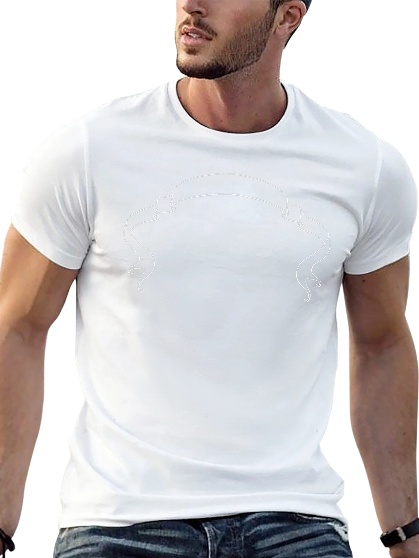 Mens Black T-Shirt with White Banner Design