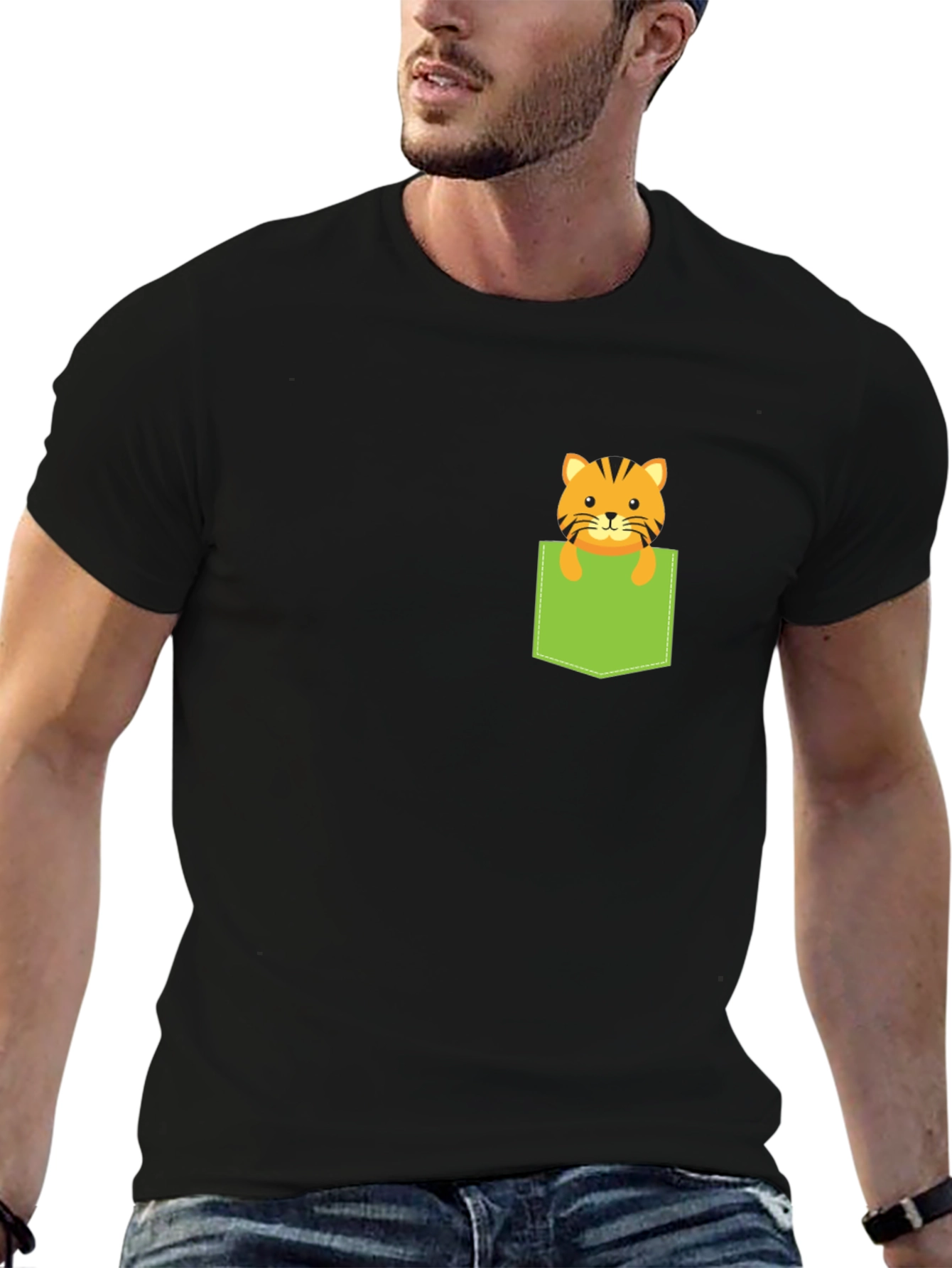 Tiger in Pocket Graphic Tee - Black