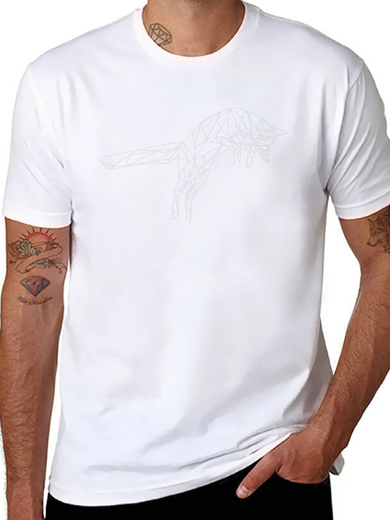 Geometric Wolf Graphic Tee - Black