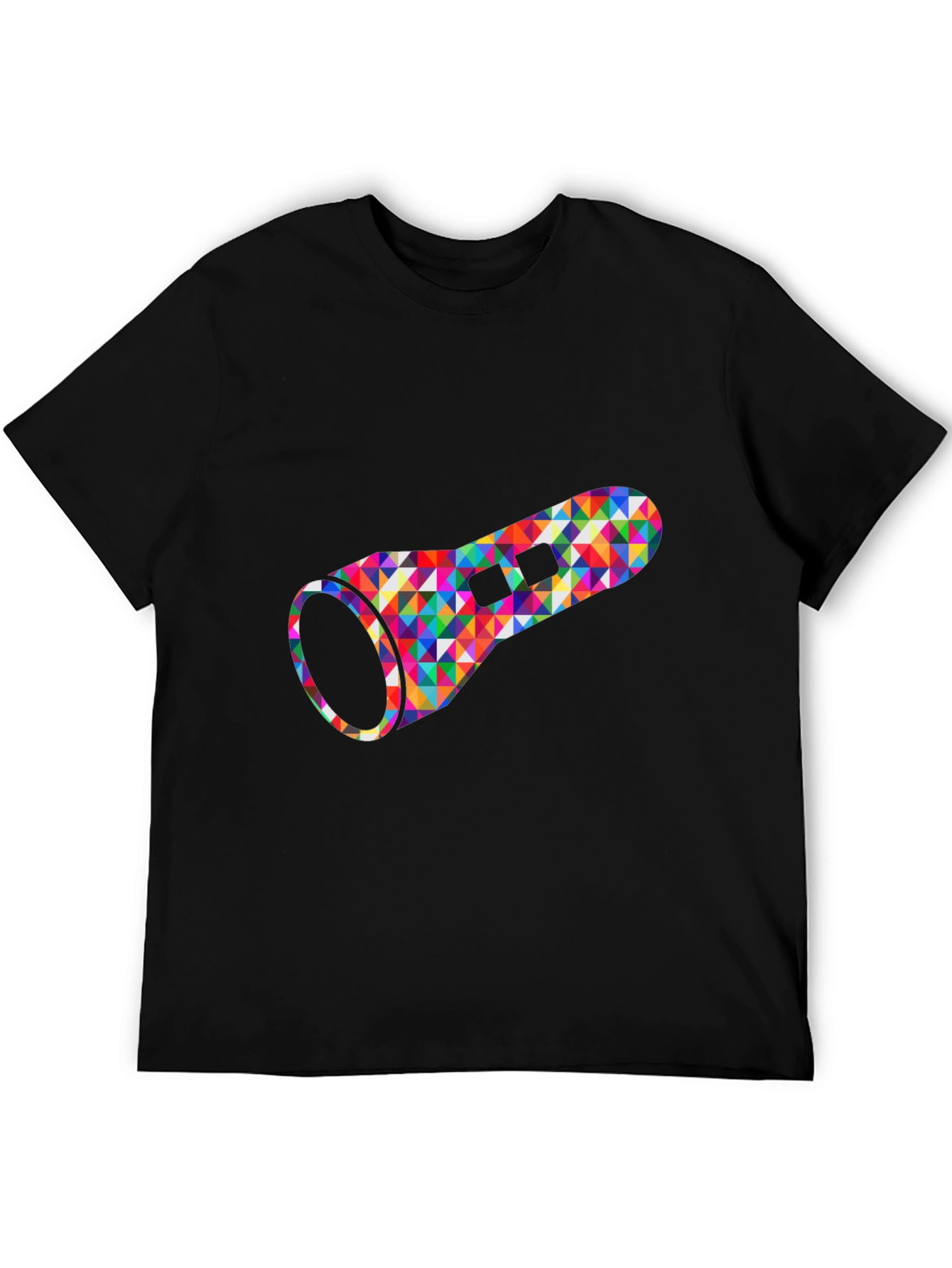 Geometric Flashlight Graphic Tee - Black Cotton Casual Shirt