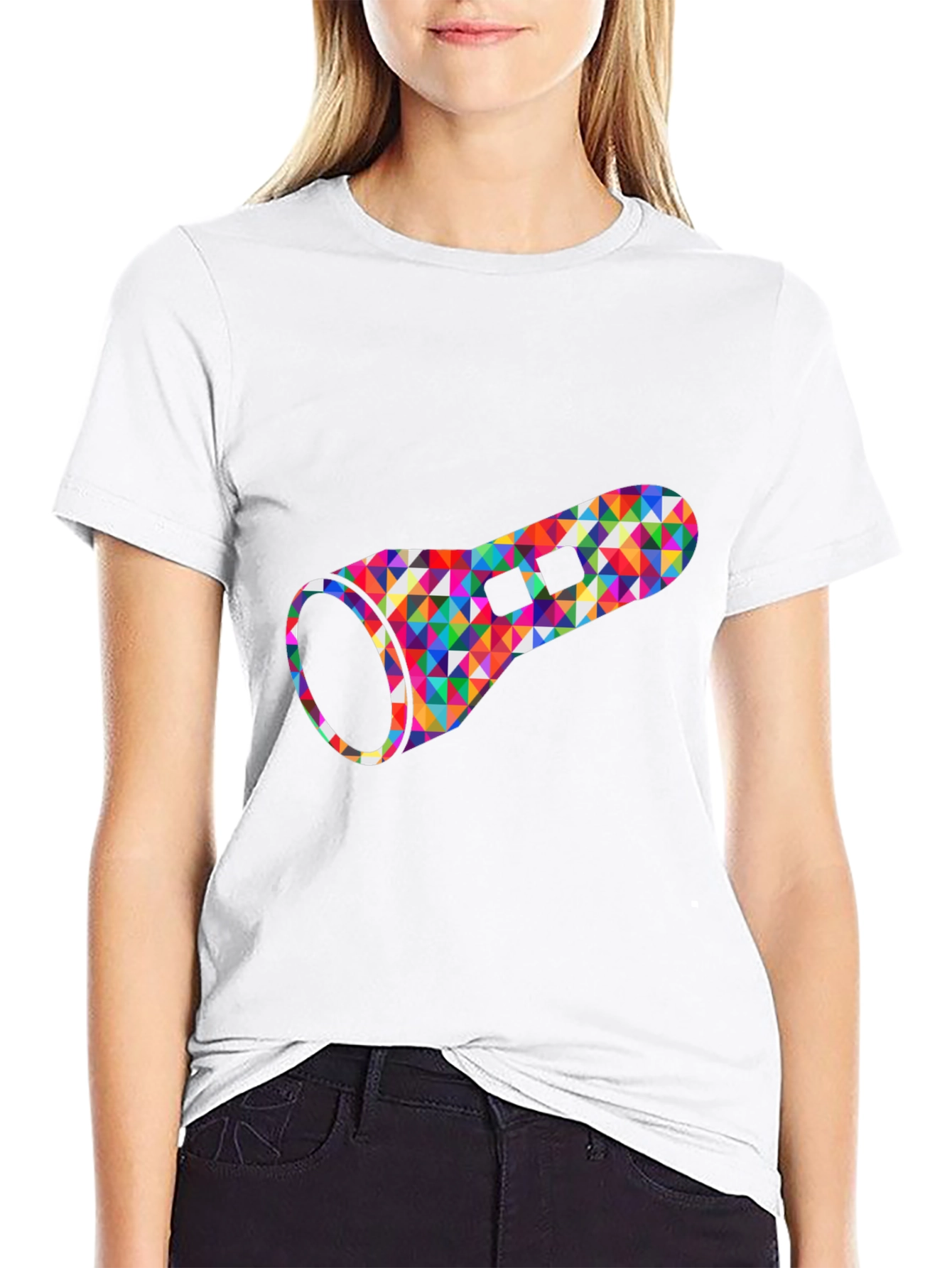 Geometric Flashlight Graphic Tee - Black Cotton Casual Shirt