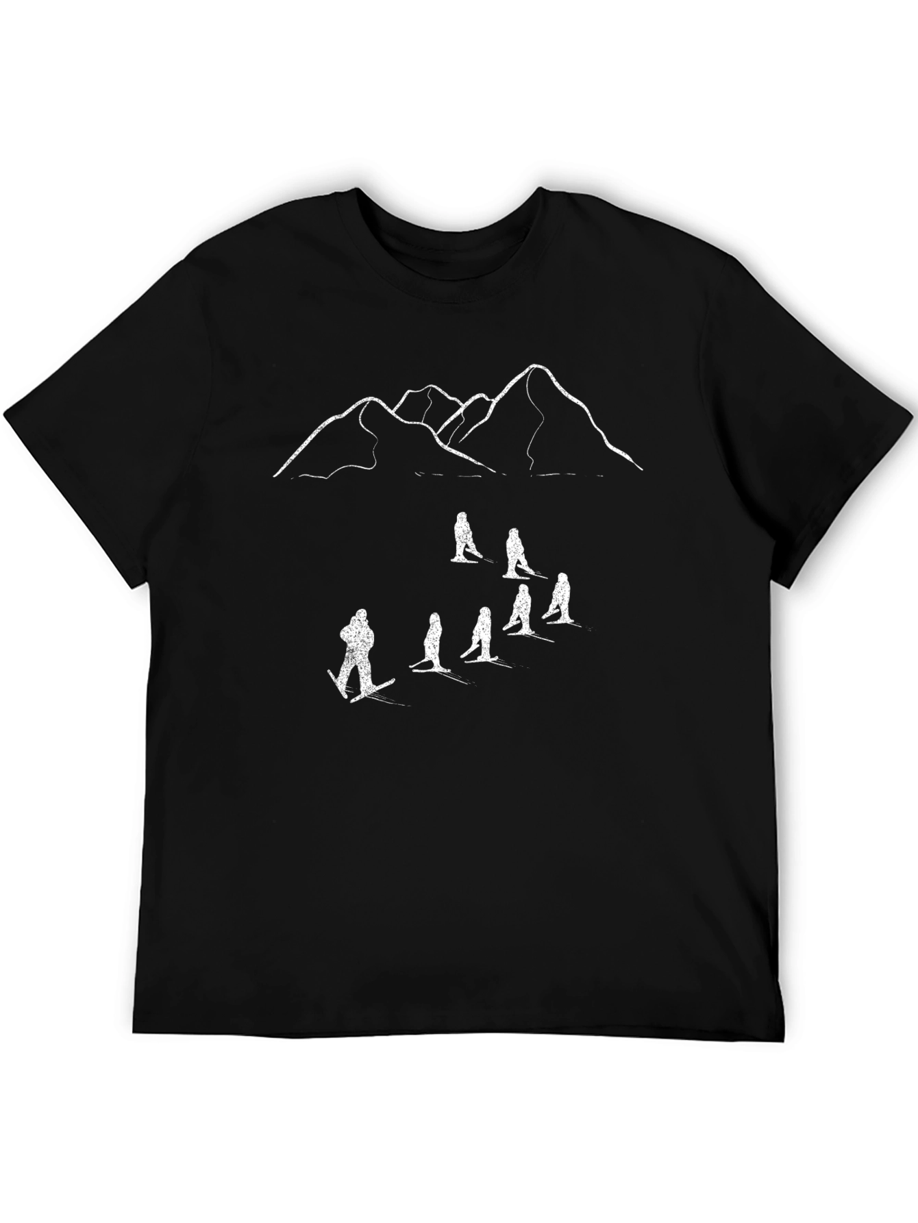 Skiing Adventure Tee - Mountain Scene Black T-Shirt