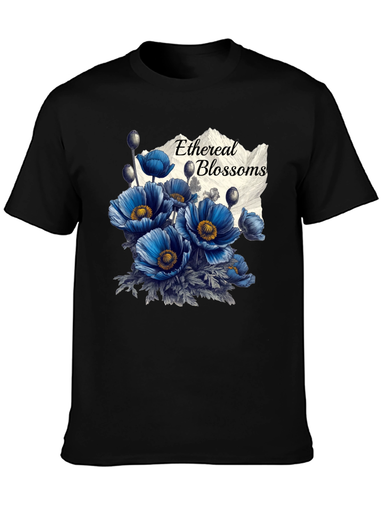 Ethereal Blossoms Black T-Shirt
