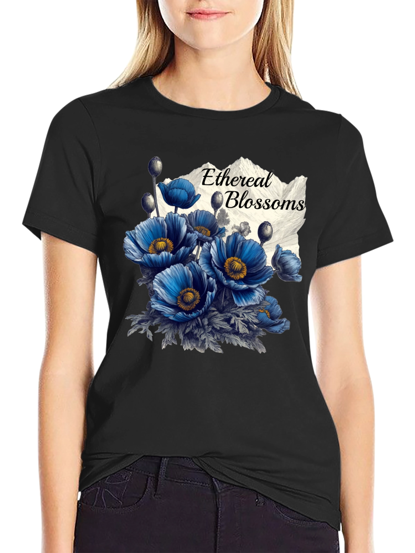 Ethereal Blossoms Black T-Shirt