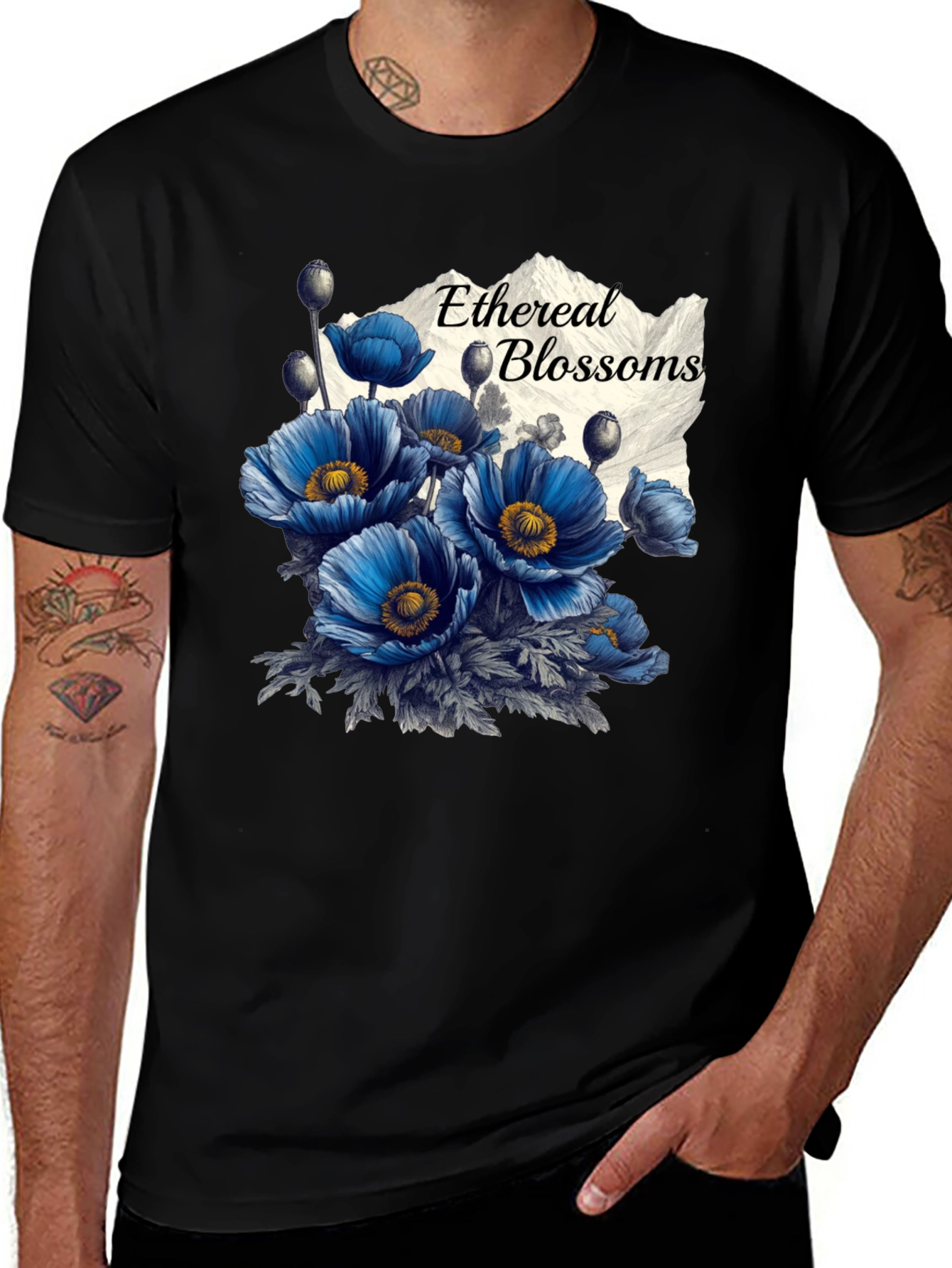 Ethereal Blossoms Black T-Shirt