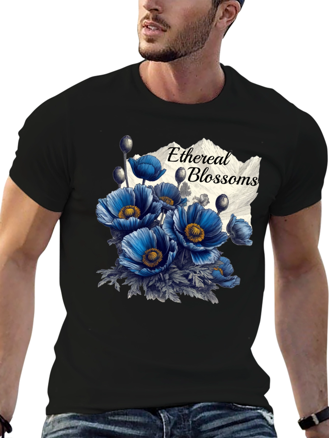 Ethereal Blossoms Black T-Shirt