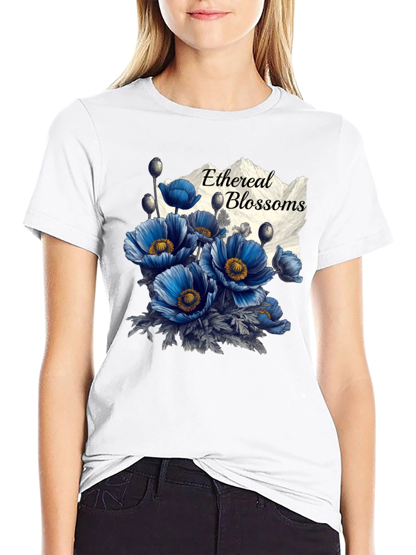 Ethereal Blossoms Black T-Shirt