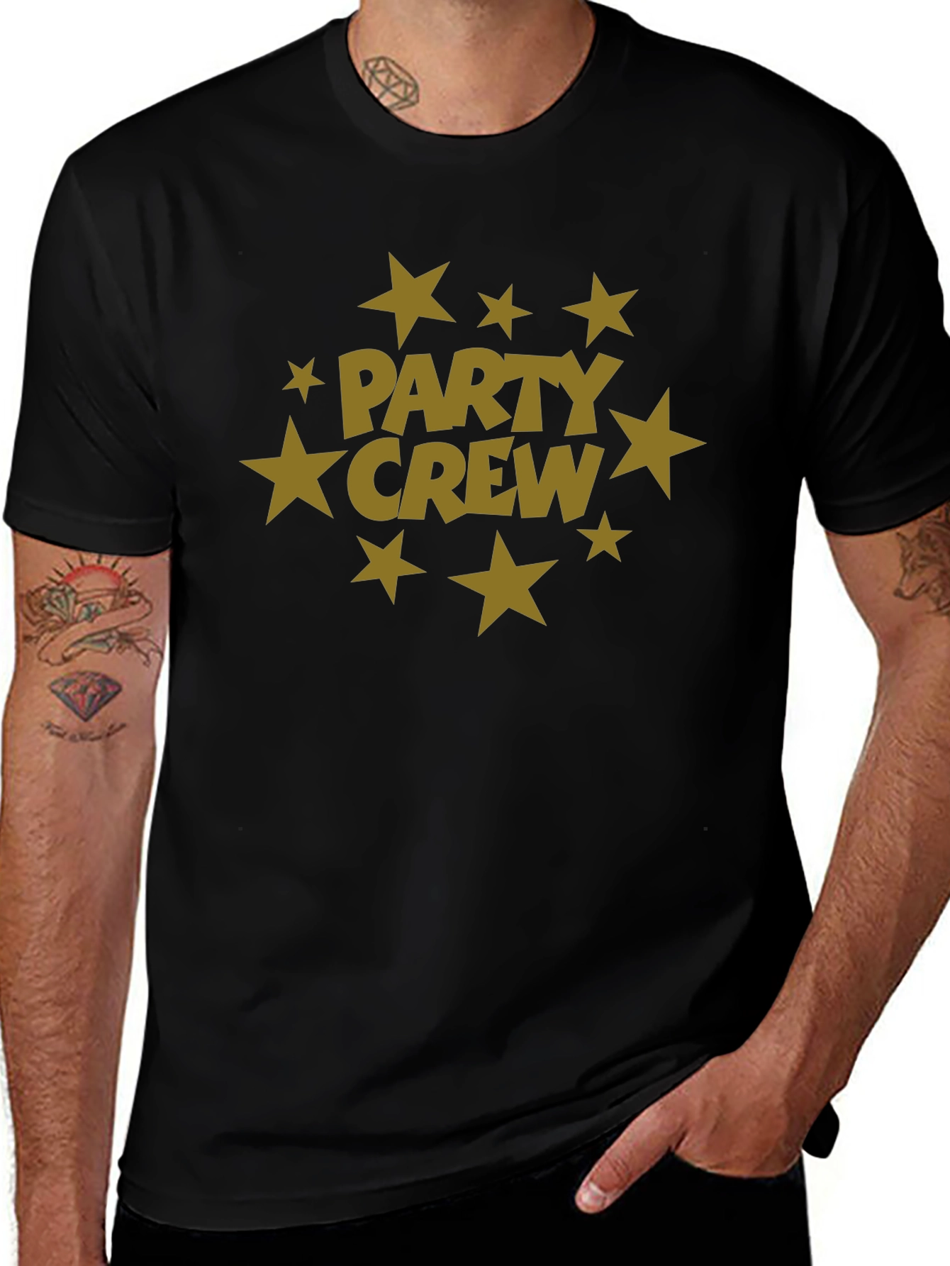 Party Crew Black T-Shirt with Star Graphic
