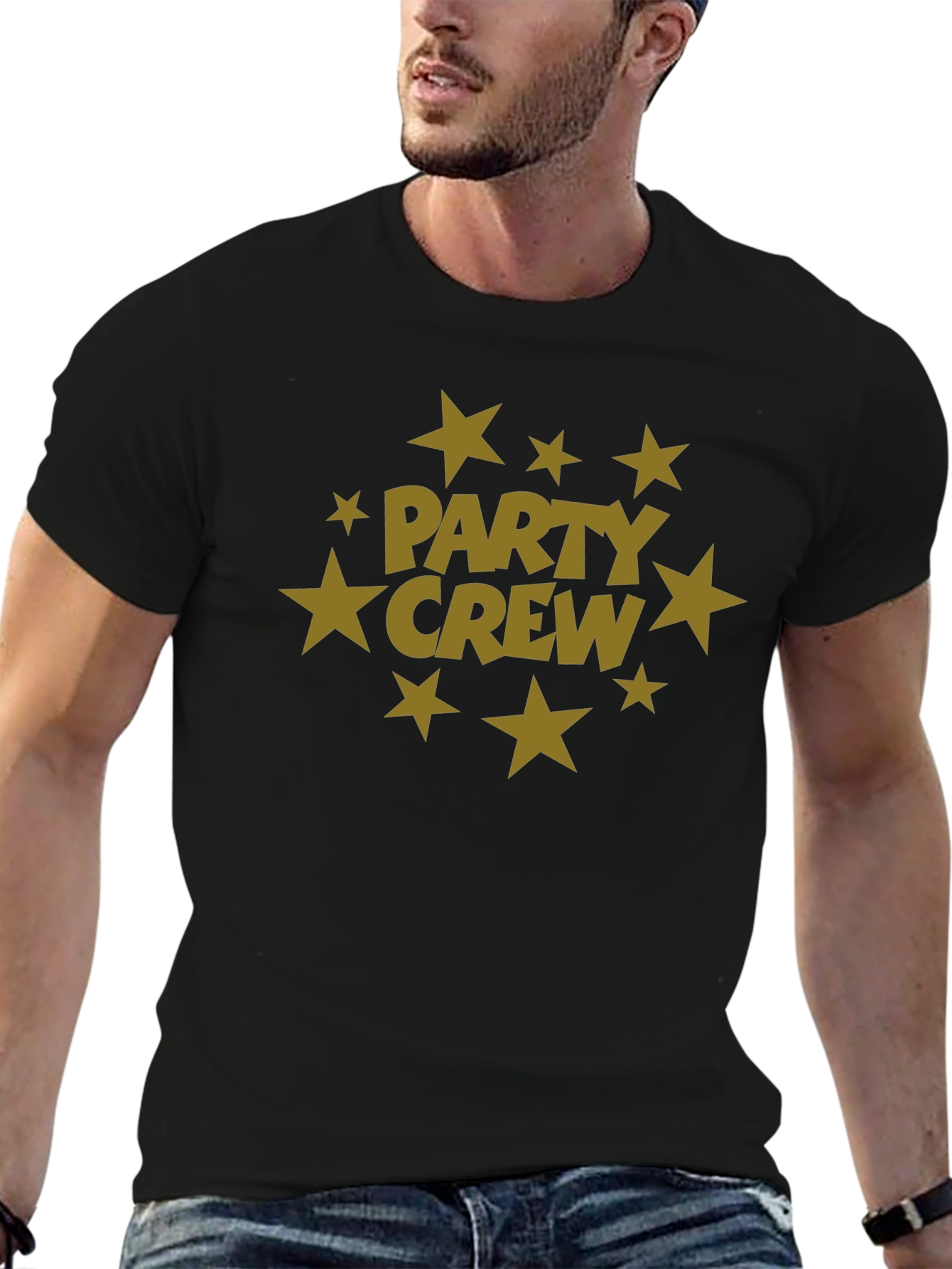 Party Crew Black T-Shirt with Star Graphic