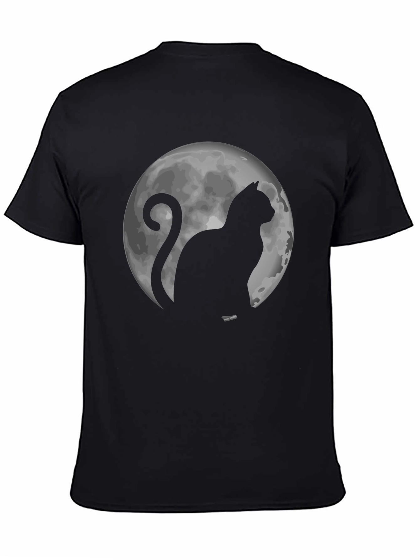 Cat & Moon Graphic Tee - Black Cotton T-Shirt