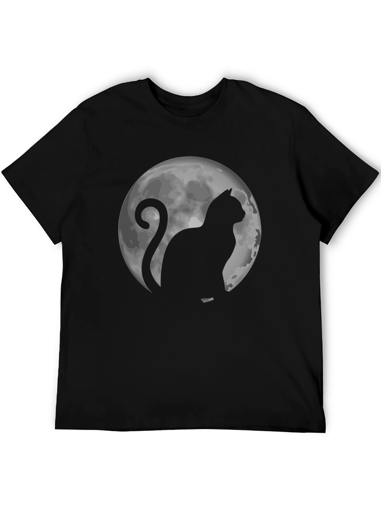 Cat & Moon Graphic Tee - Black Cotton T-Shirt
