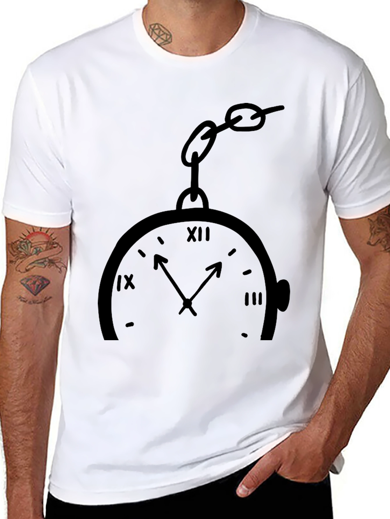 Pocket Watch Print Black T-Shirt