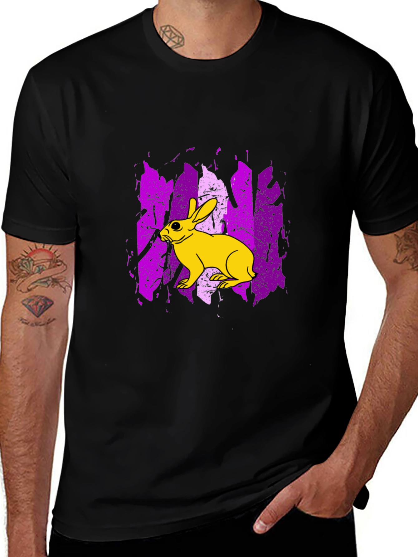 Rabbit Graphic Print Tee - Trendy Black T-Shirt