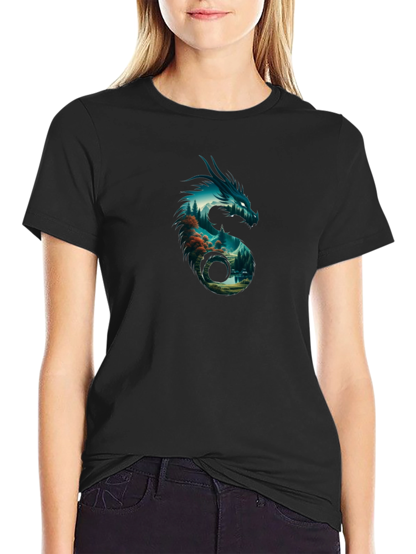 Dragon Landscape Graphic Tee - Cool Fantasy Design