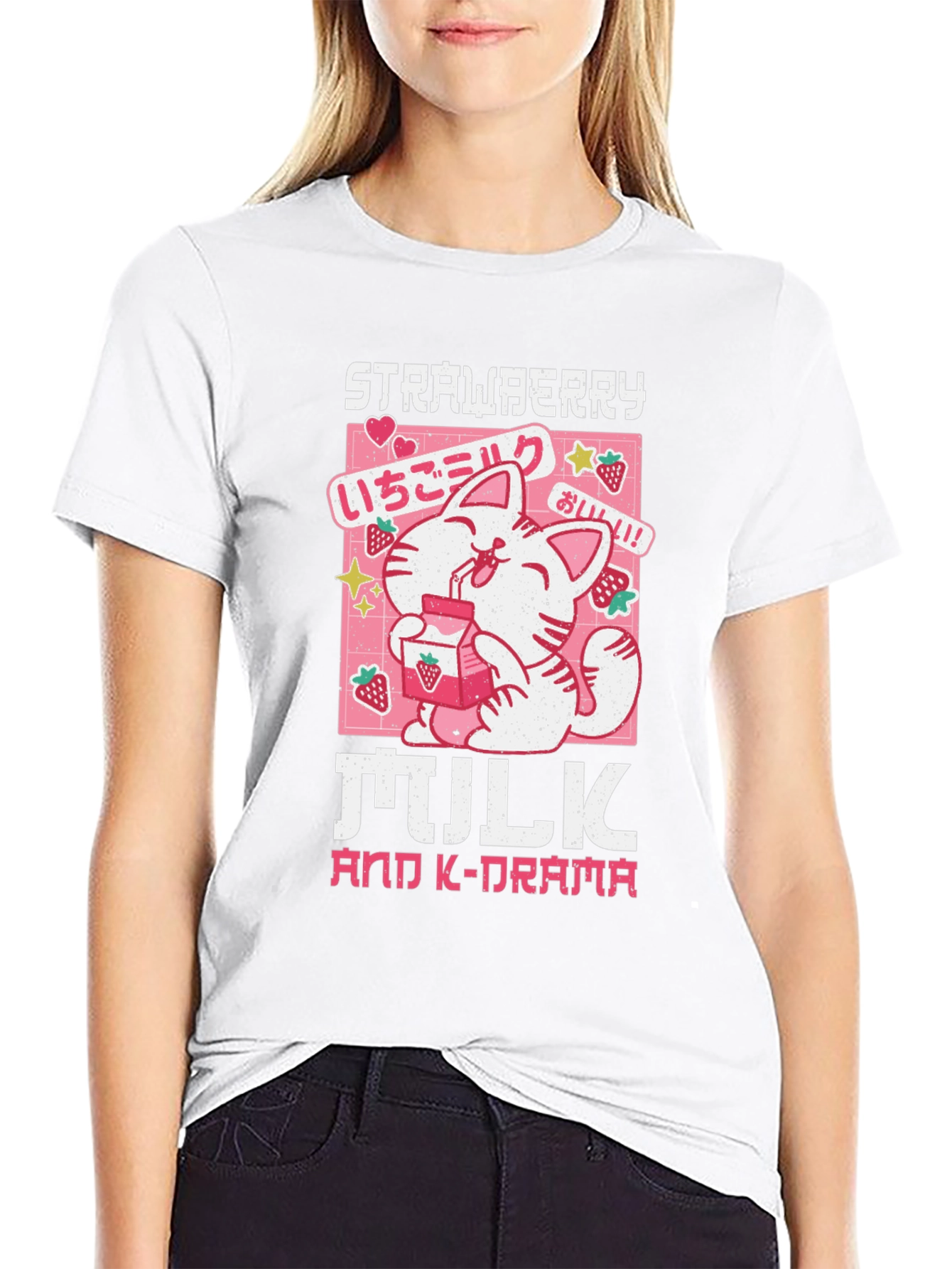 Strawberry Milk & K-Drama Black Graphic Tee