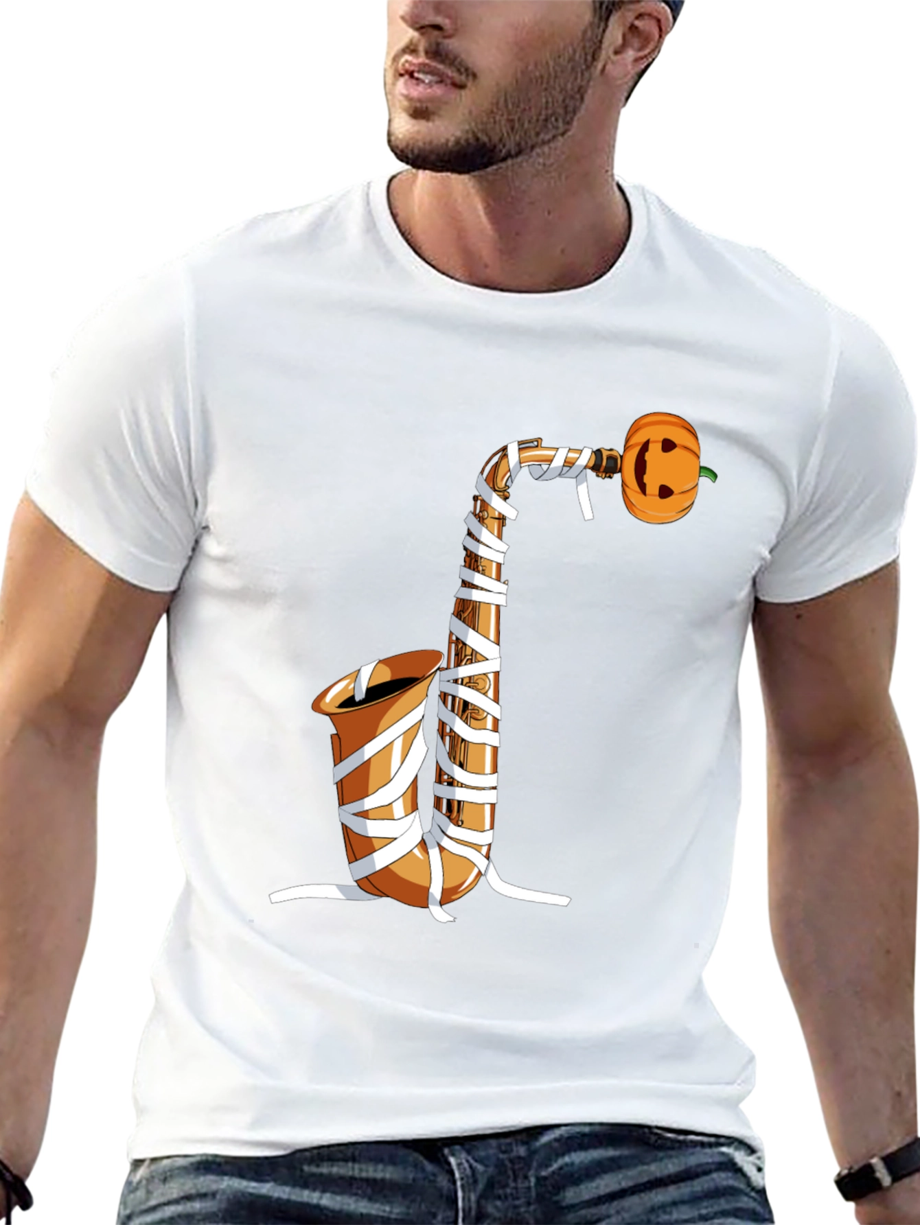 Halloween Saxophone Mummy Pumpkin T-Shirt
